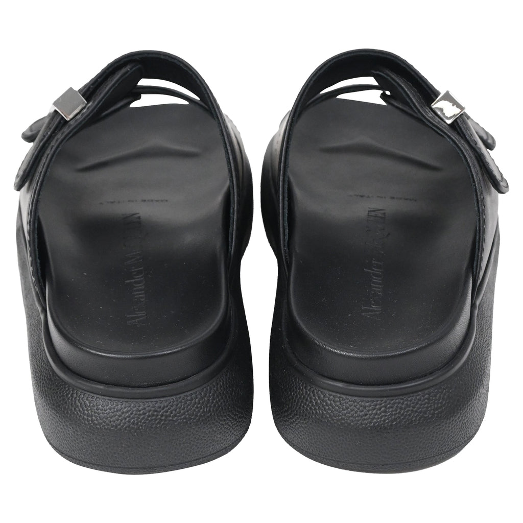 Alexander McQueen Hybrid Double Buckle Sandals in Black Leather
