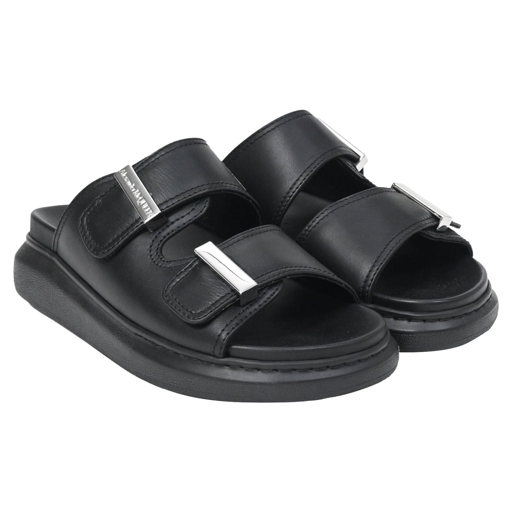 Alexander McQueen Hybrid Double Buckle Sandals in Black Leather