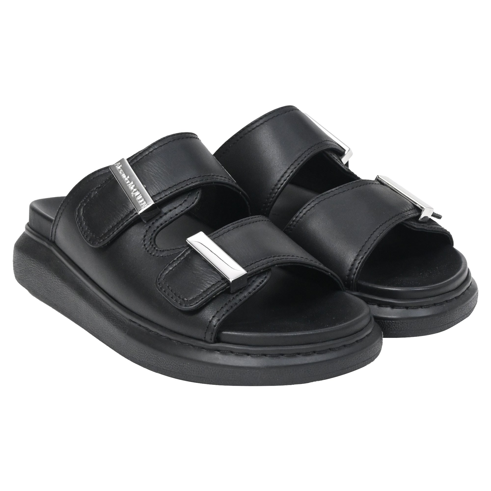 Alexander McQueen Hybrid Double Buckle Sandals in Black Leather