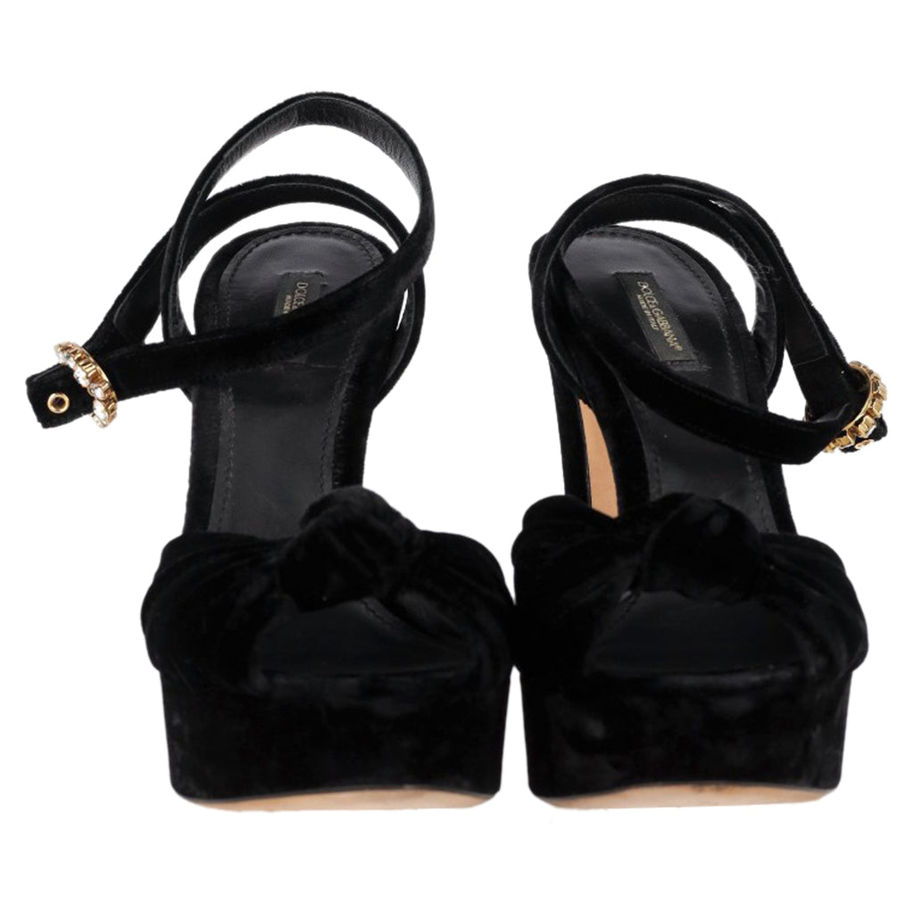 Women's Dolce & Gabbana Bow Platform Heels in Black Velvet