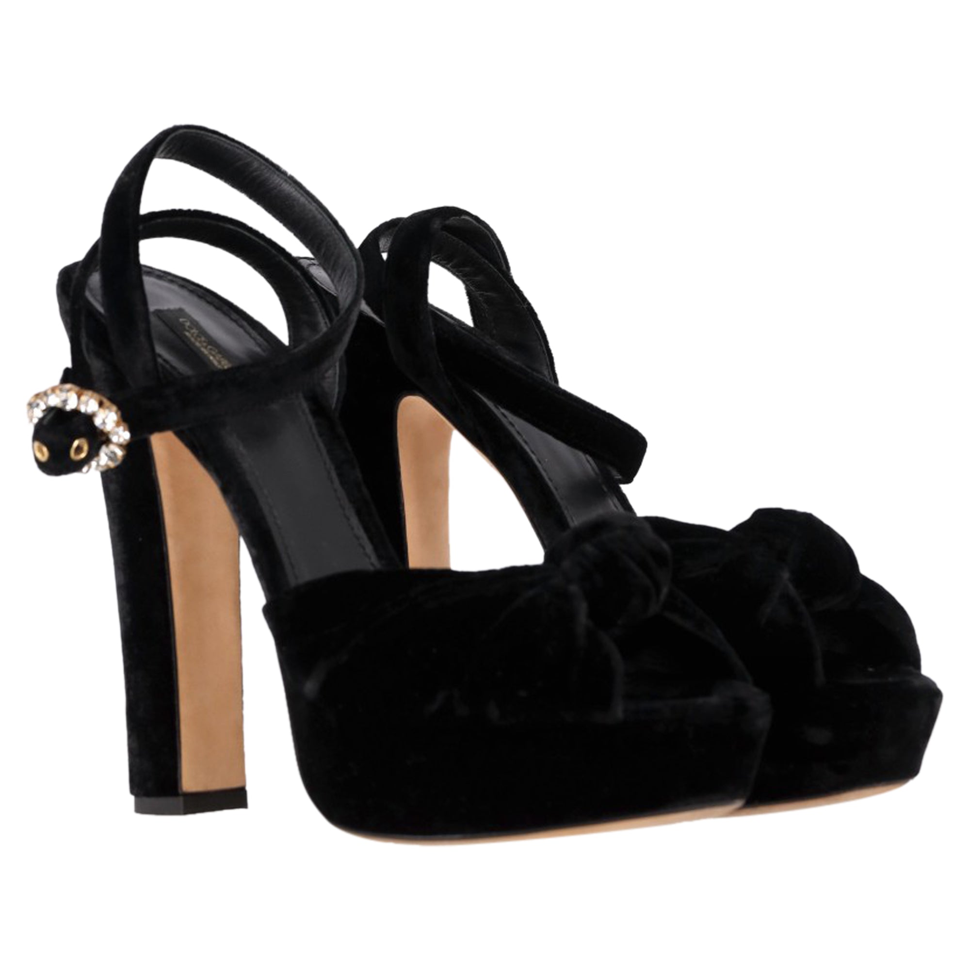 Women's Dolce & Gabbana Bow Platform Heels in Black Velvet