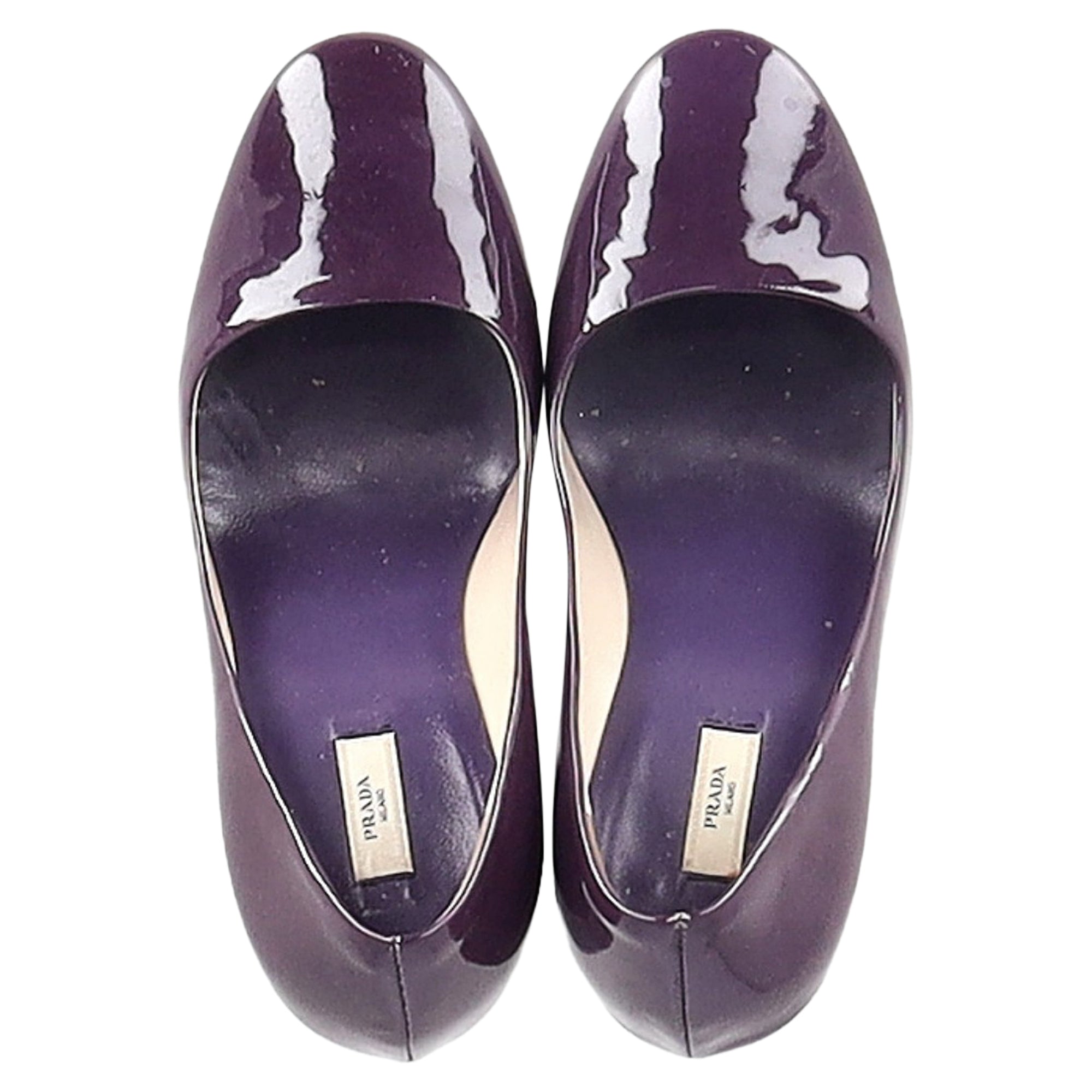 Prada Round-Toe Pumps in Purple Patent Leather
