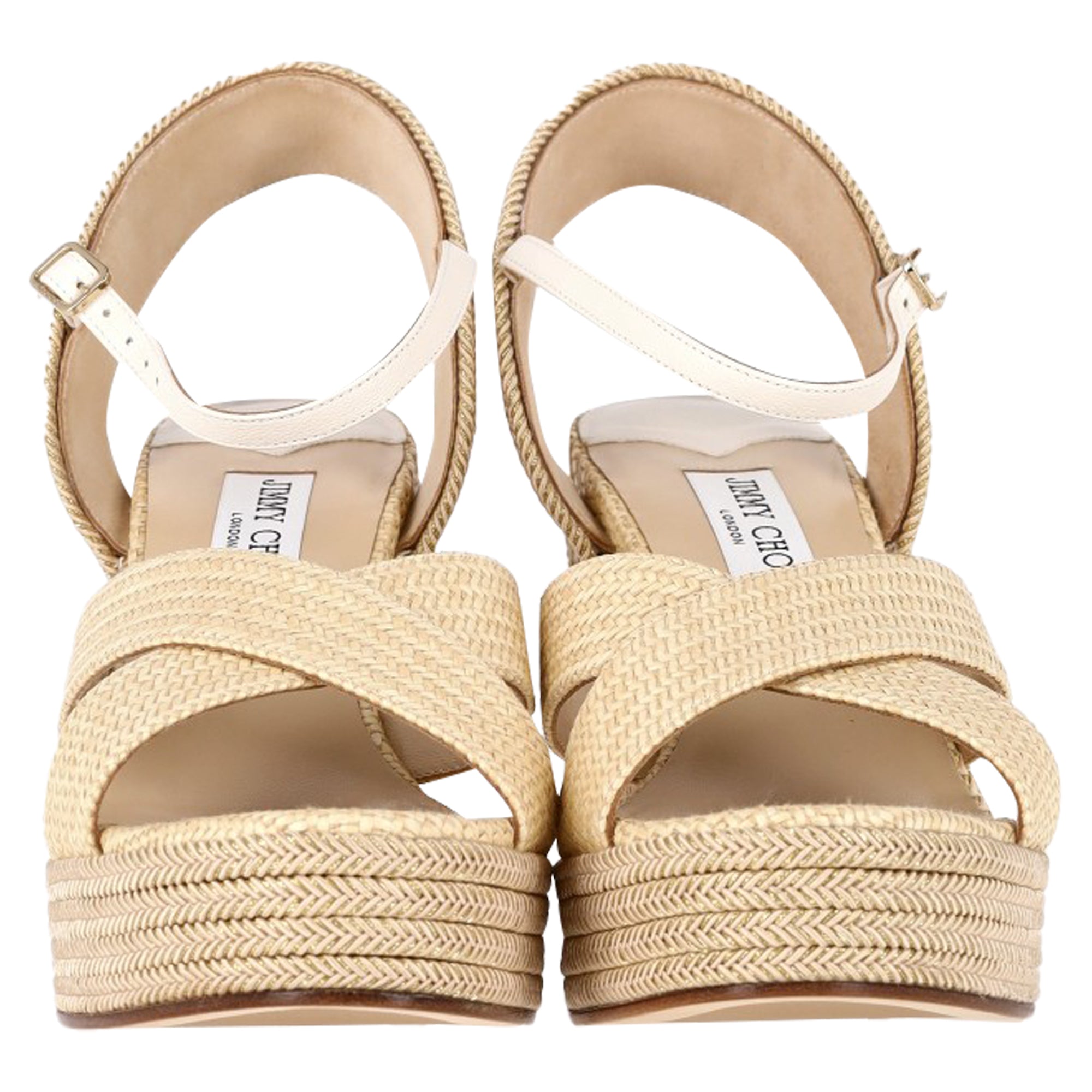 Women's Jimmy Choo Dellena Espadrille Wedge Sandals in Beige Raffia