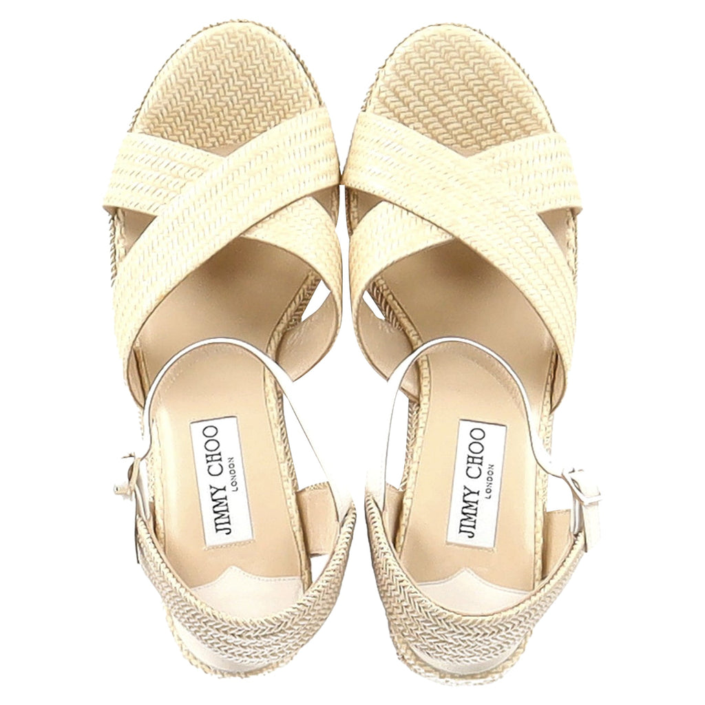 Women's Jimmy Choo Dellena Espadrille Wedge Sandals in Beige Raffia