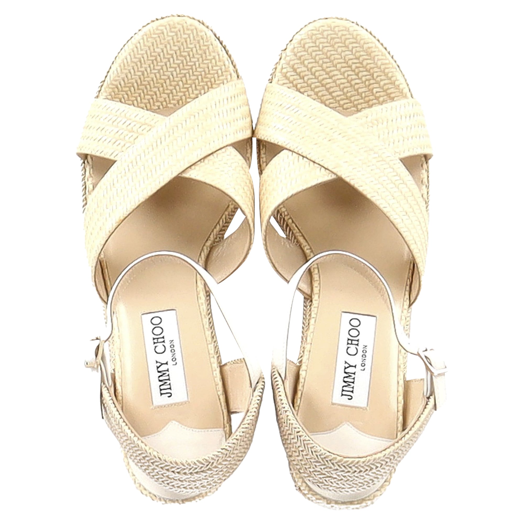 Women's Jimmy Choo Dellena Espadrille Wedge Sandals in Beige Raffia