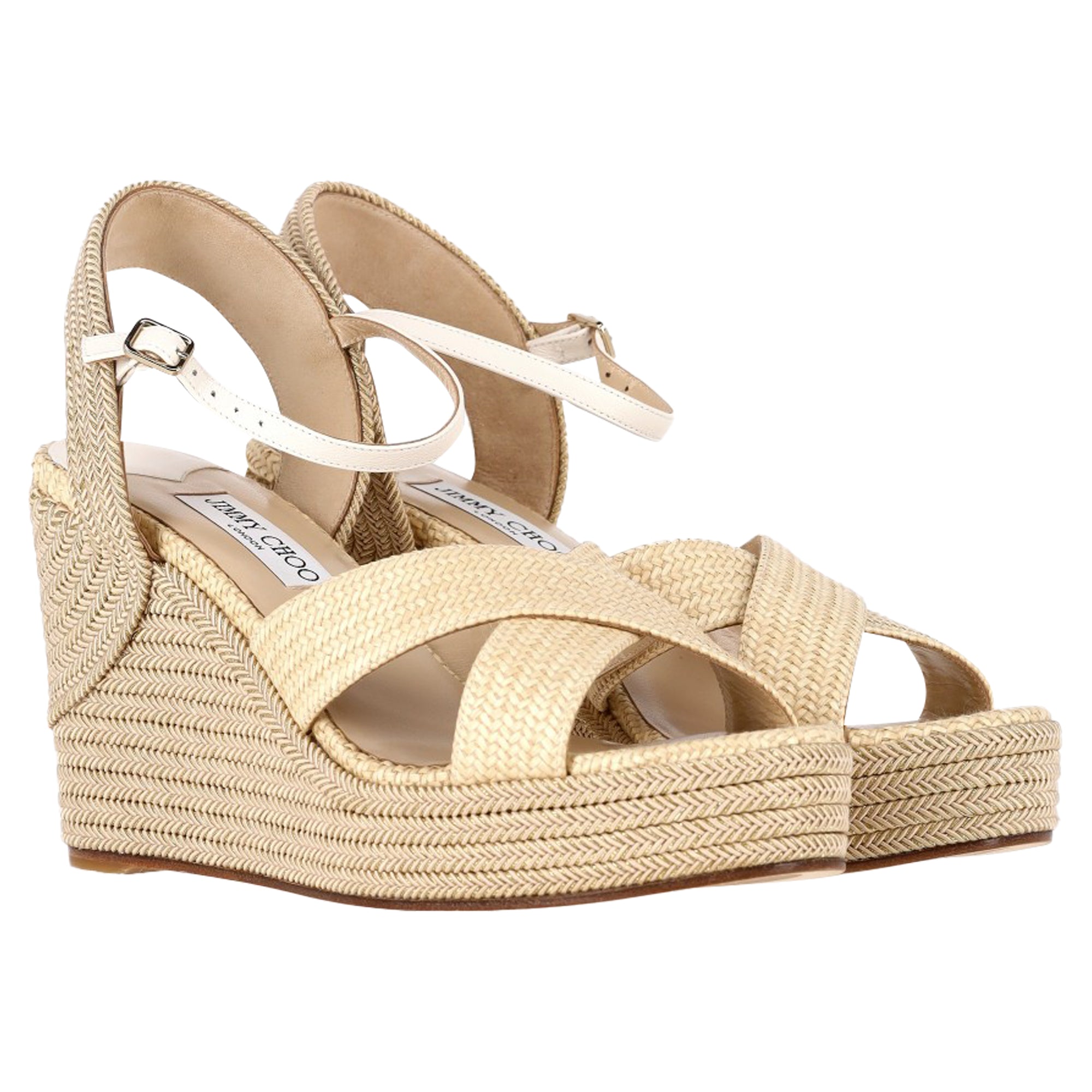 Women's Jimmy Choo Dellena Espadrille Wedge Sandals in Beige Raffia