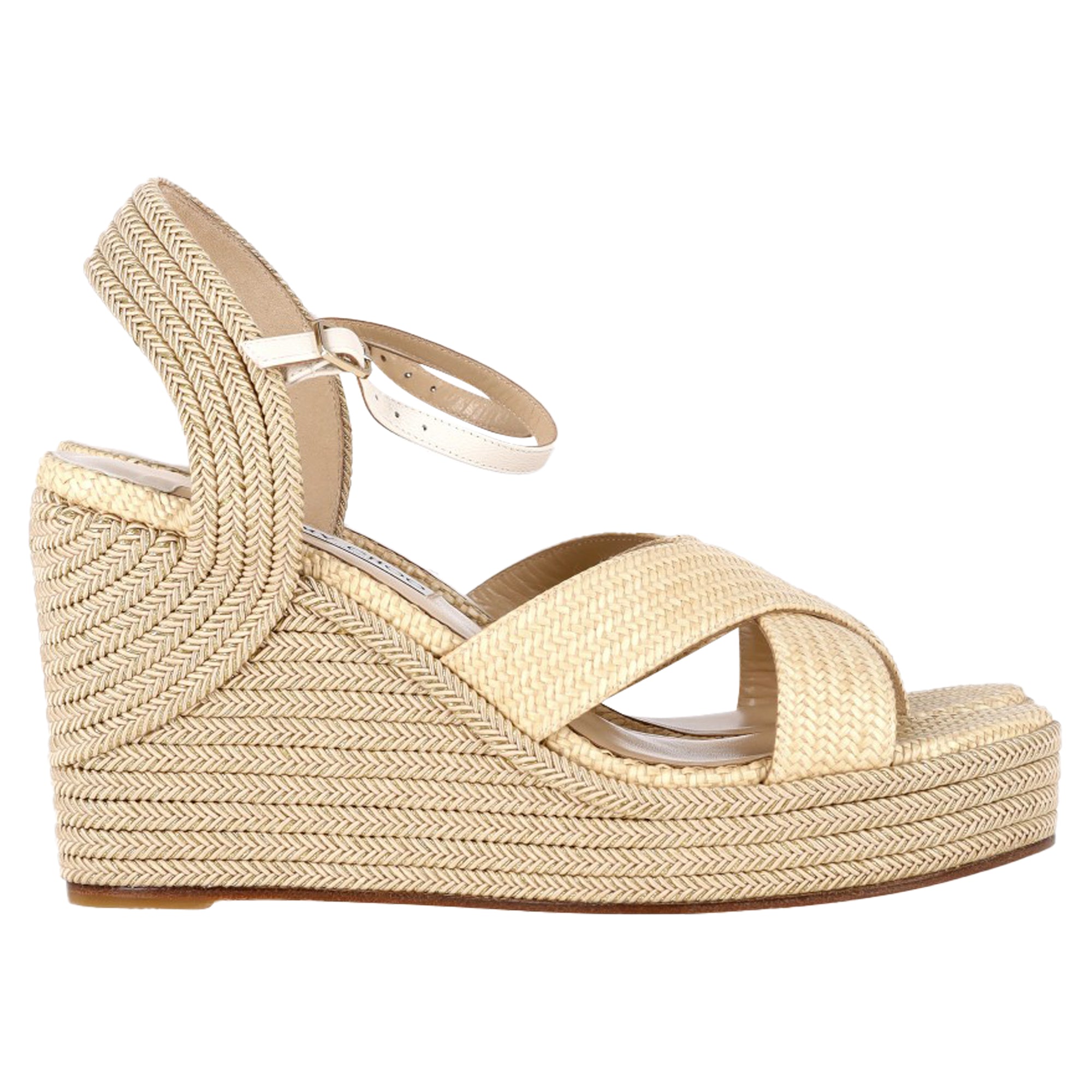 Women's Jimmy Choo Dellena Espadrille Wedge Sandals in Beige Raffia