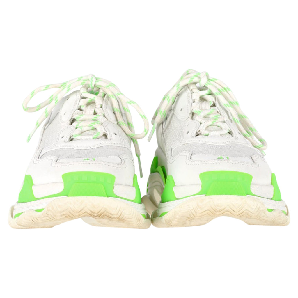 Women's Balenciaga Triple S Sneakers in White and Neon Green Polyester