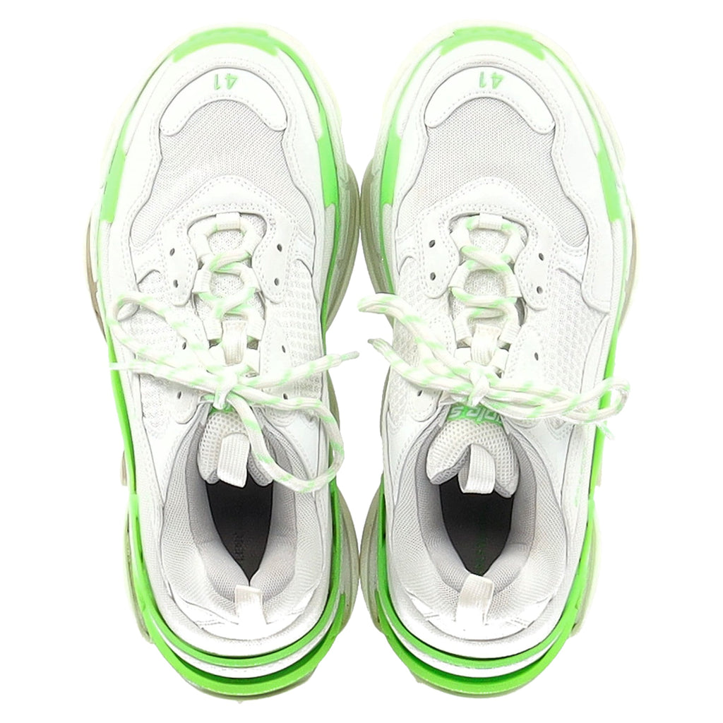 Women's Balenciaga Triple S Sneakers in White and Neon Green Polyester