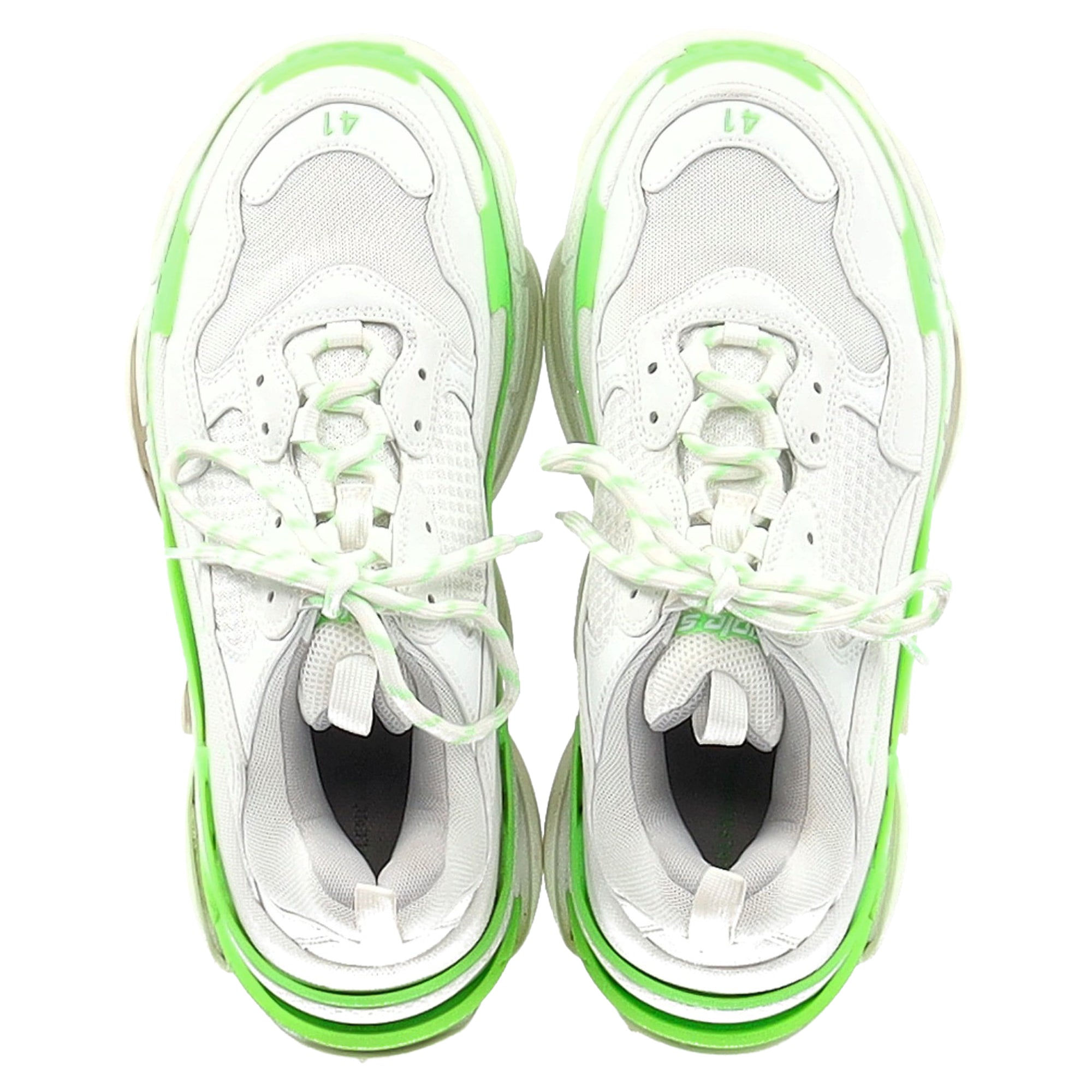Women's Balenciaga Triple S Sneakers in White and Neon Green Polyester