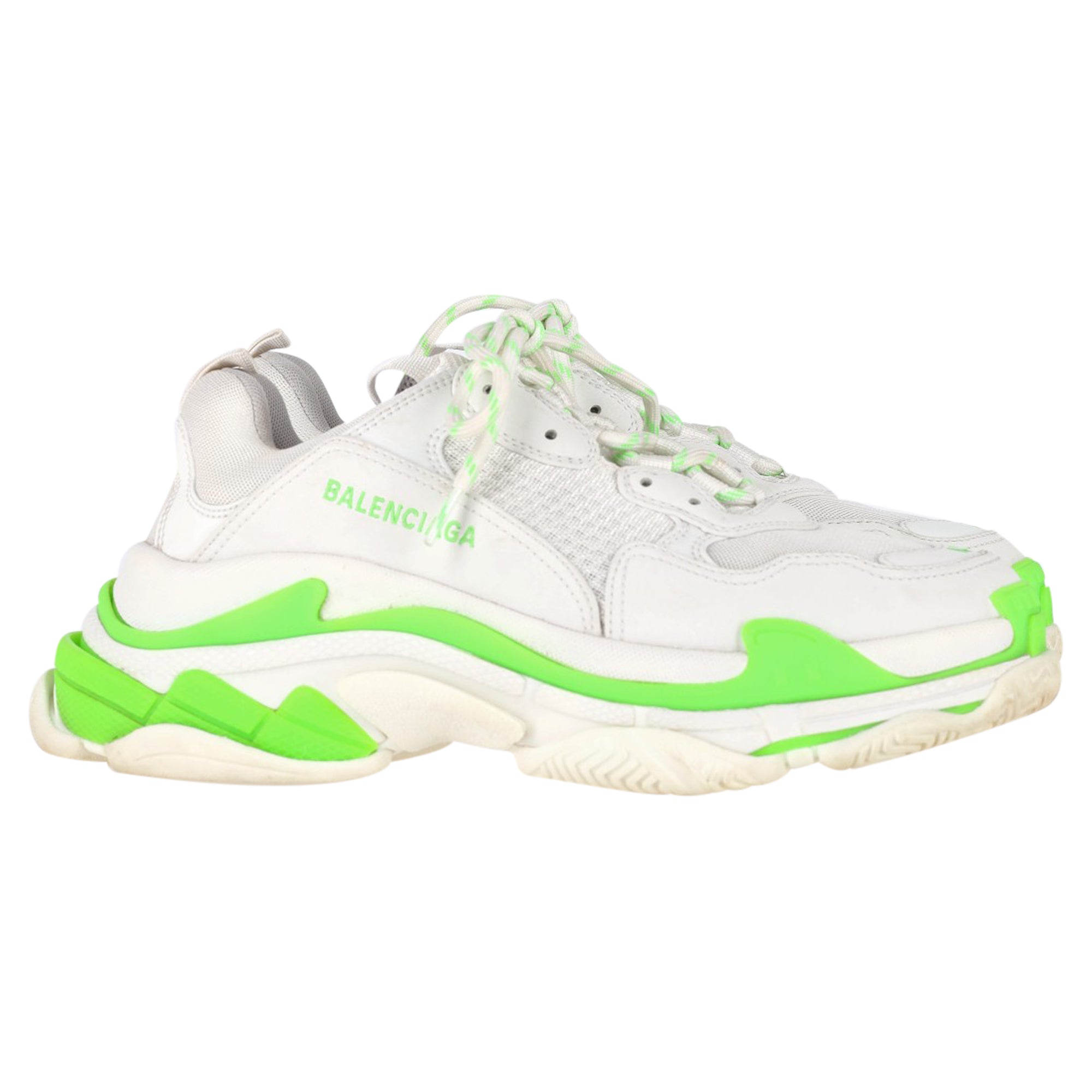 Women's Balenciaga Triple S Sneakers in White and Neon Green Polyester
