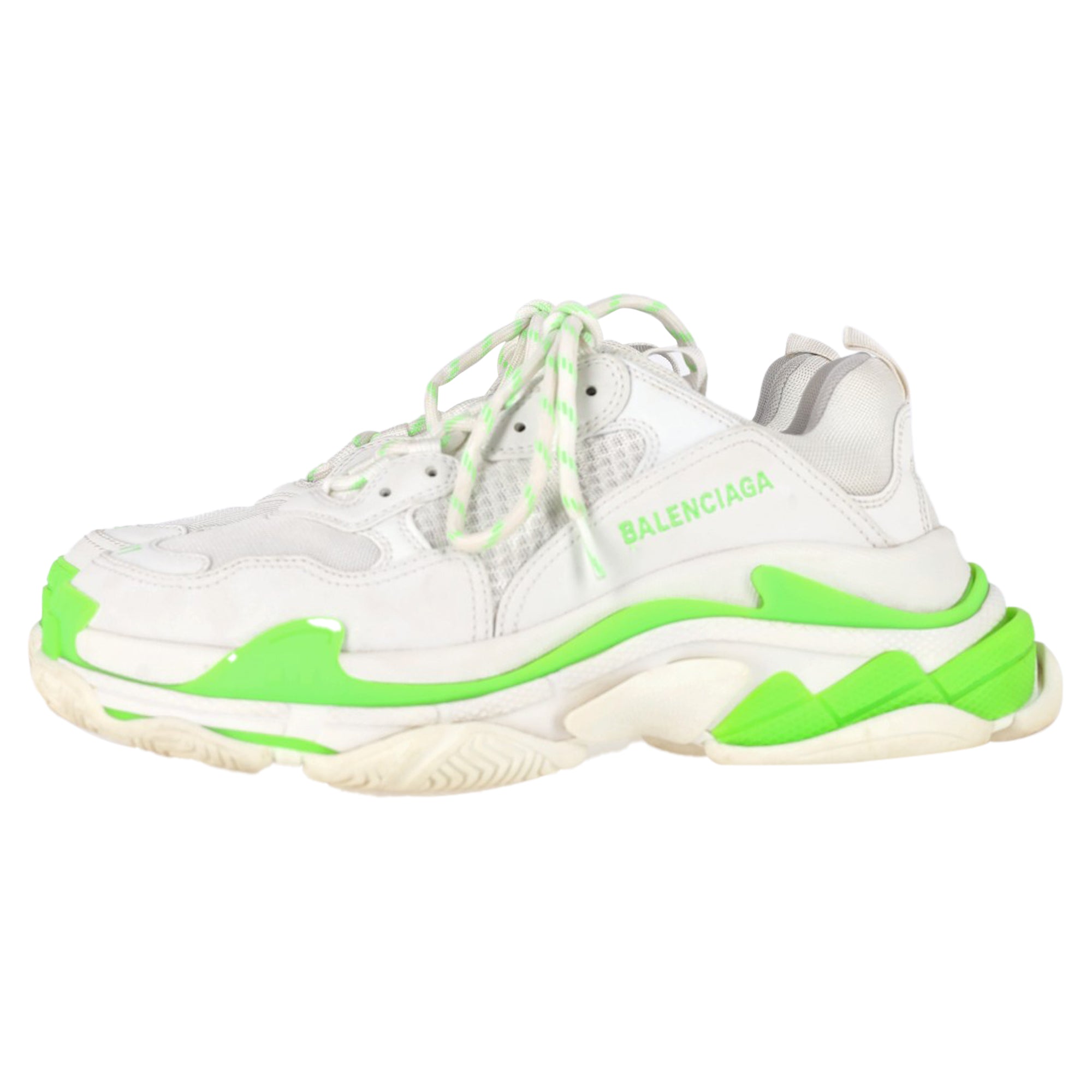 Women's Balenciaga Triple S Sneakers in White and Neon Green Polyester