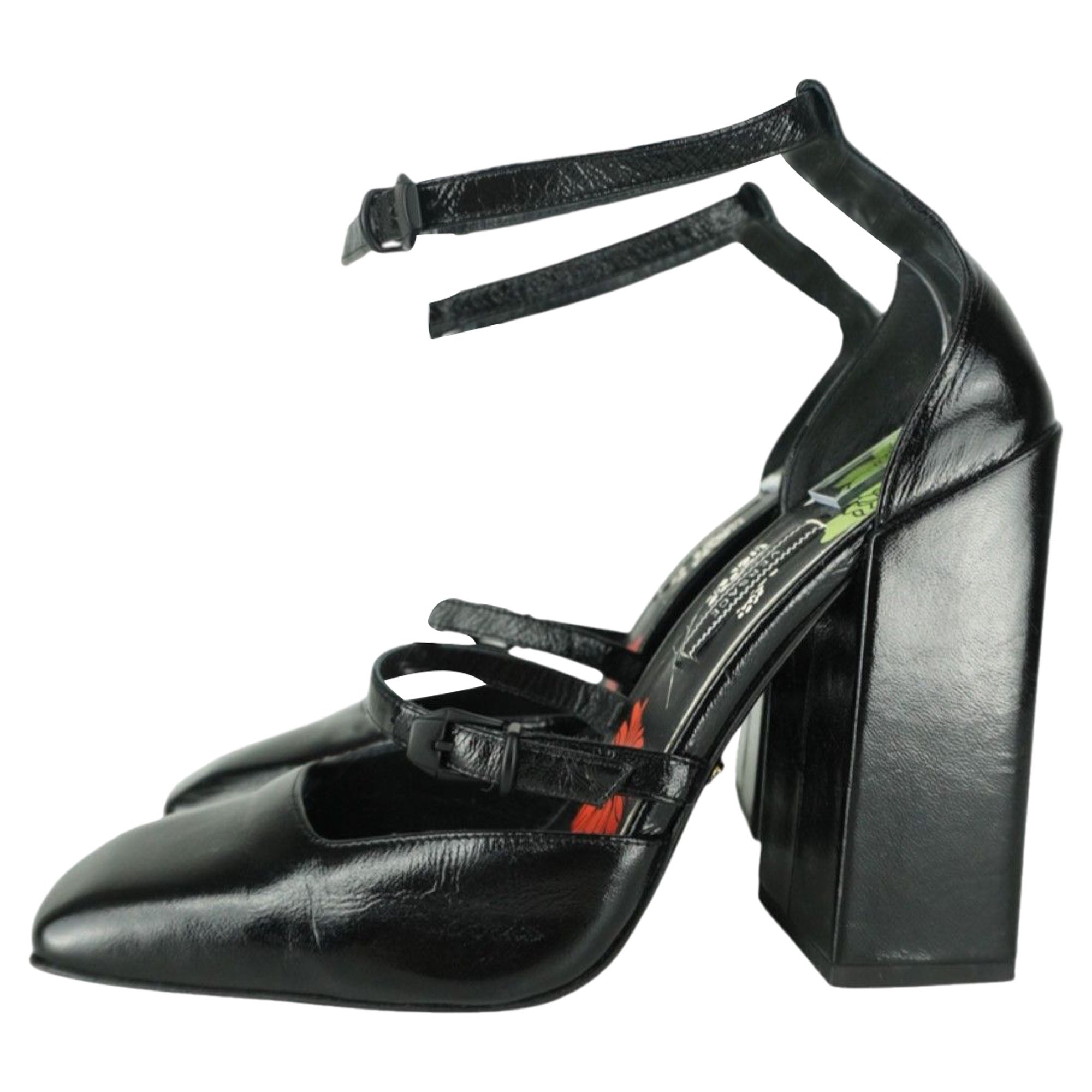 Versace Black Mary Jane Block Heels