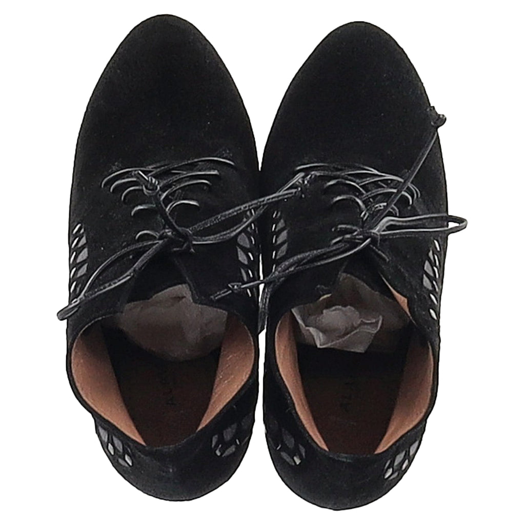 Alaïa Laser Cut Platform Ankle Boots in Black Suede
