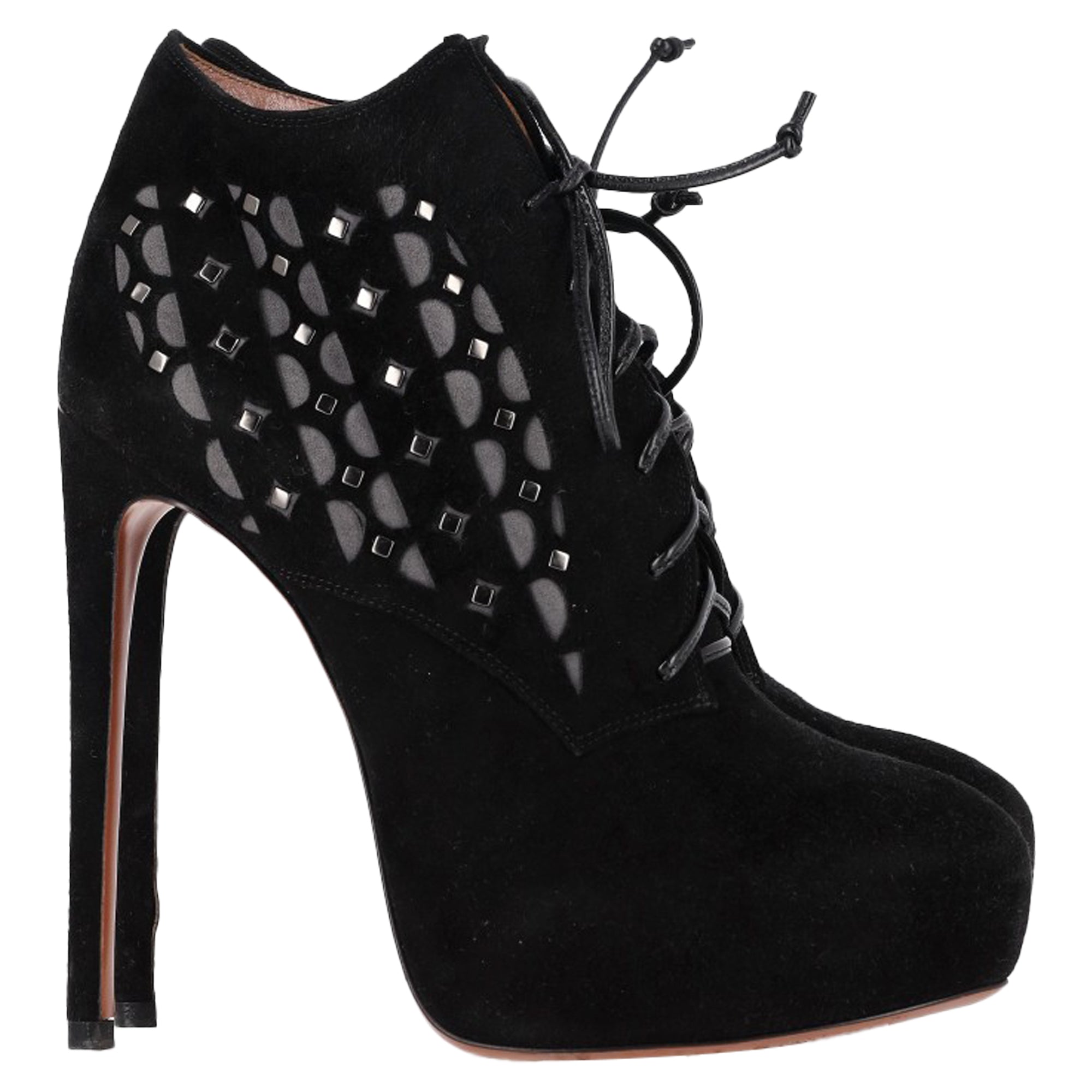 Alaïa Laser Cut Platform Ankle Boots in Black Suede