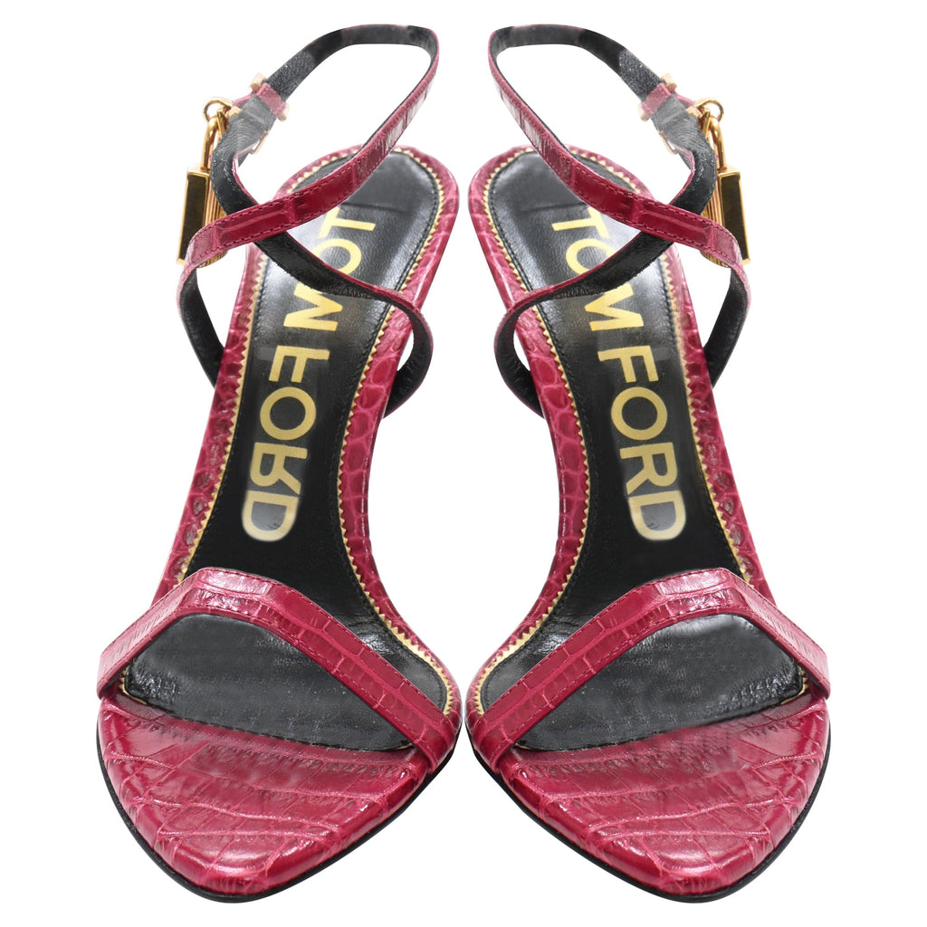 Tom Ford Padlock Croc-Effect Sandals in Red Leather