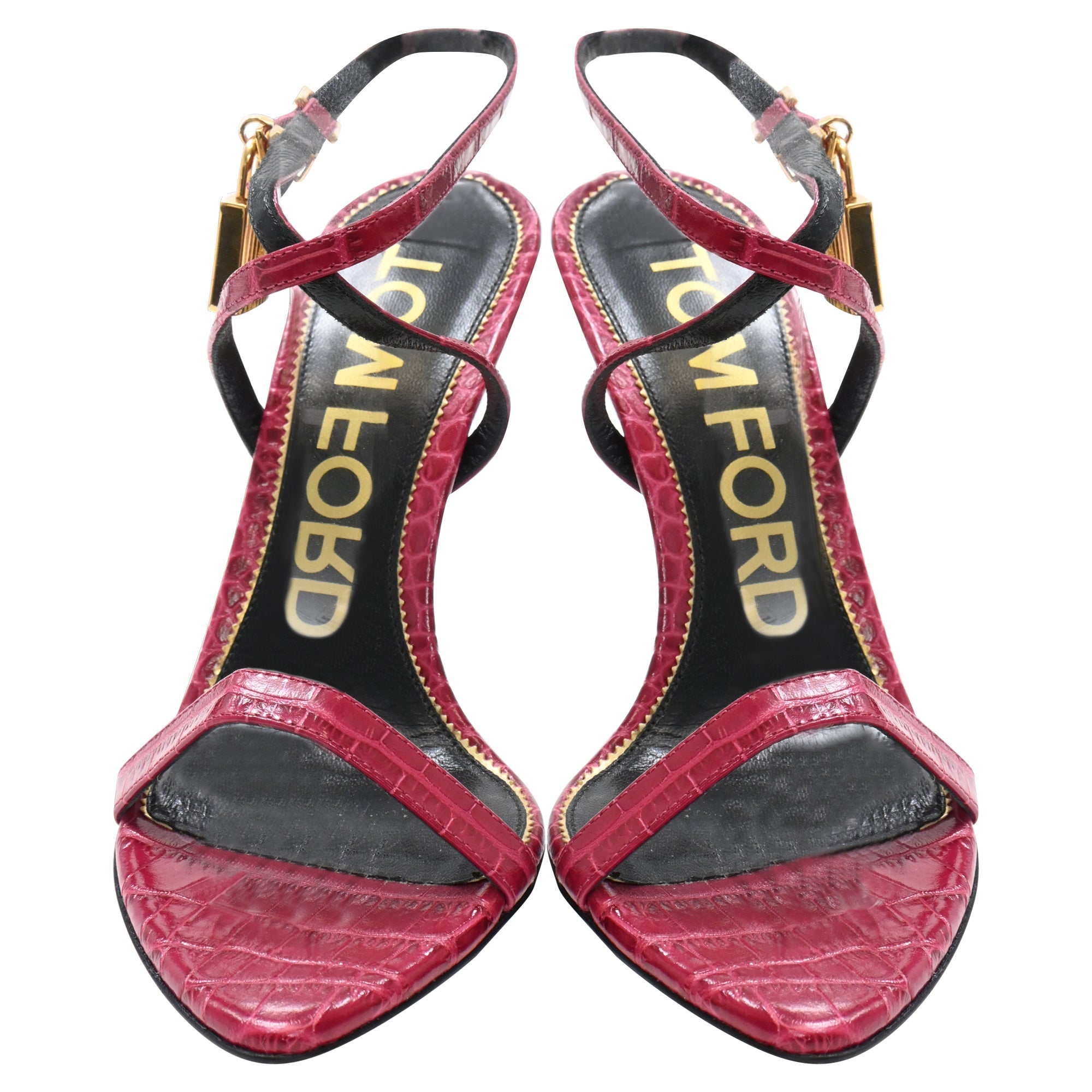 Tom Ford Padlock Croc-Effect Sandals in Red Leather