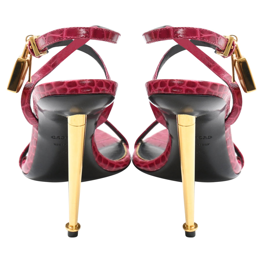 Tom Ford Padlock Croc-Effect Sandals in Red Leather