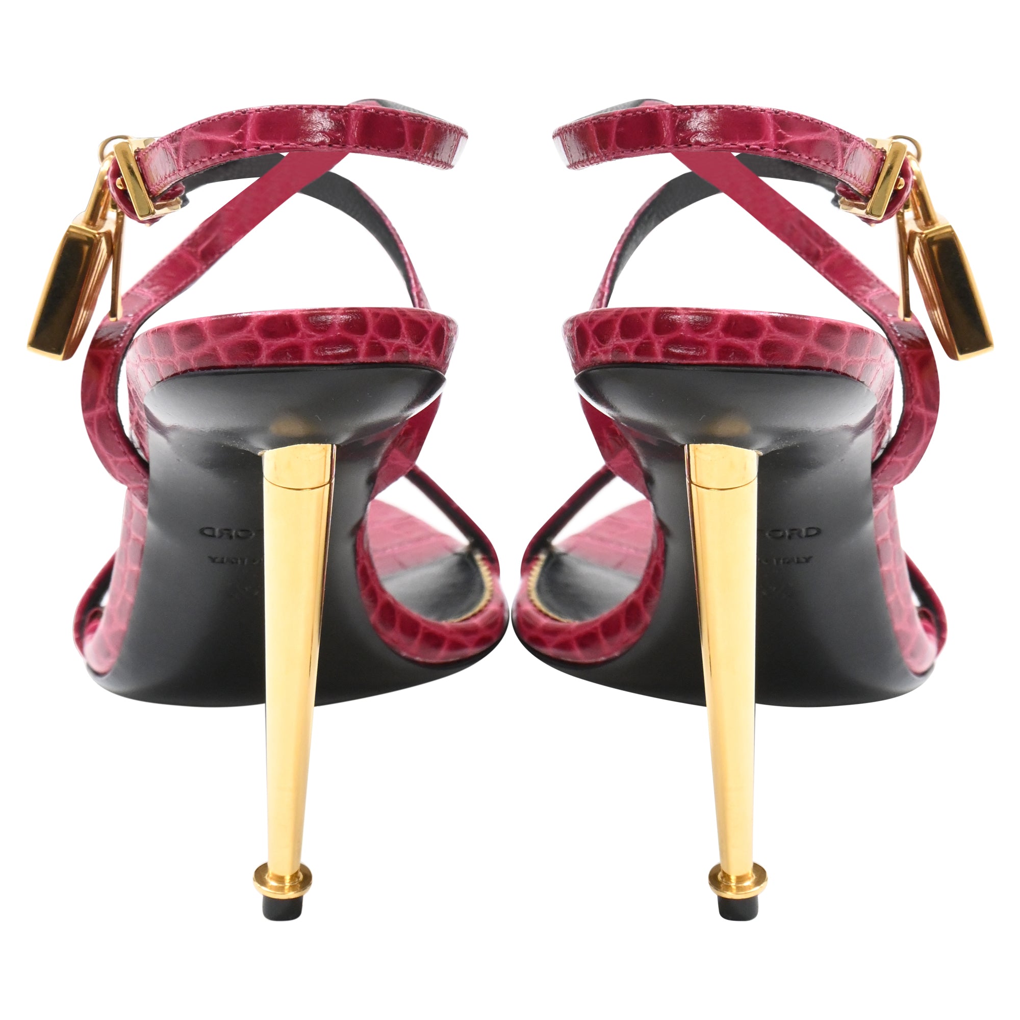 Tom Ford Padlock Croc-Effect Sandals in Red Leather