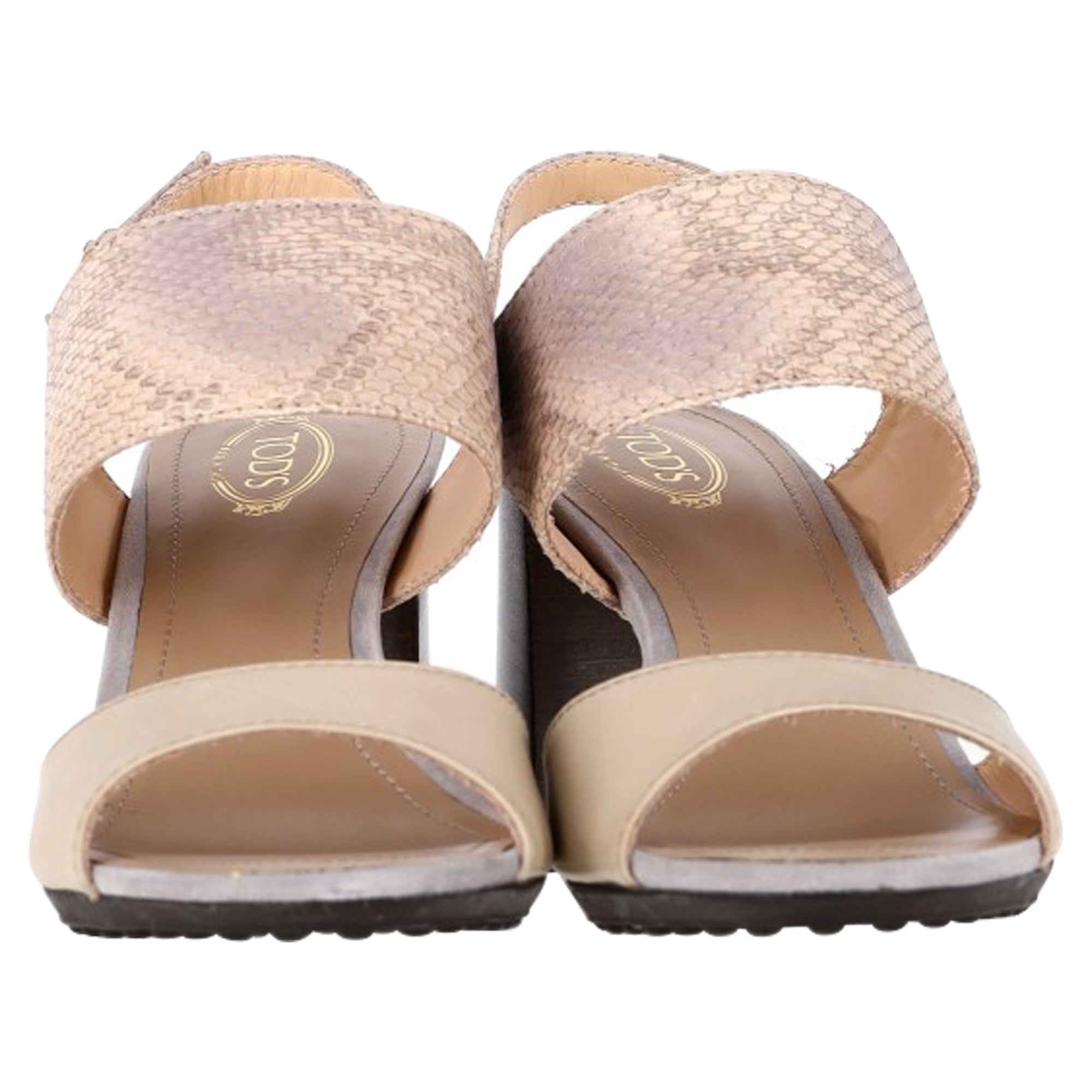 Women's Tod's Snakeskin-Embossed Sandal Heels in Cream Leather