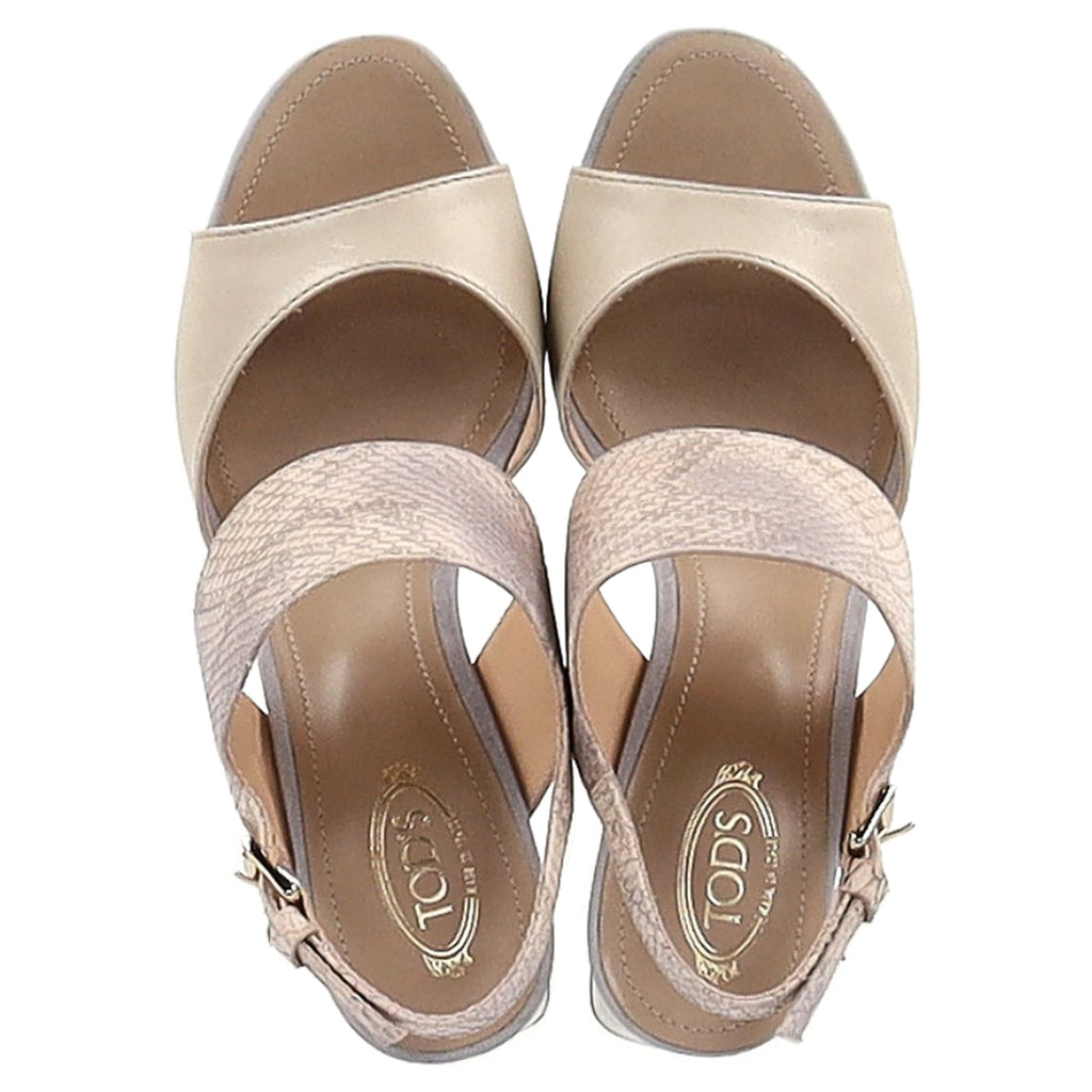 Women's Tod's Snakeskin-Embossed Sandal Heels in Cream Leather