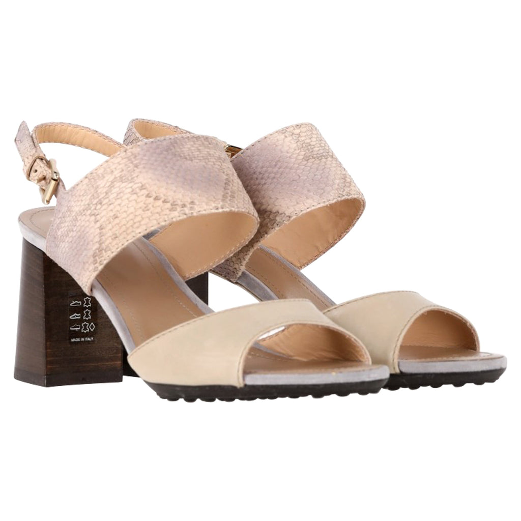 Women's Tod's Snakeskin-Embossed Sandal Heels in Cream Leather