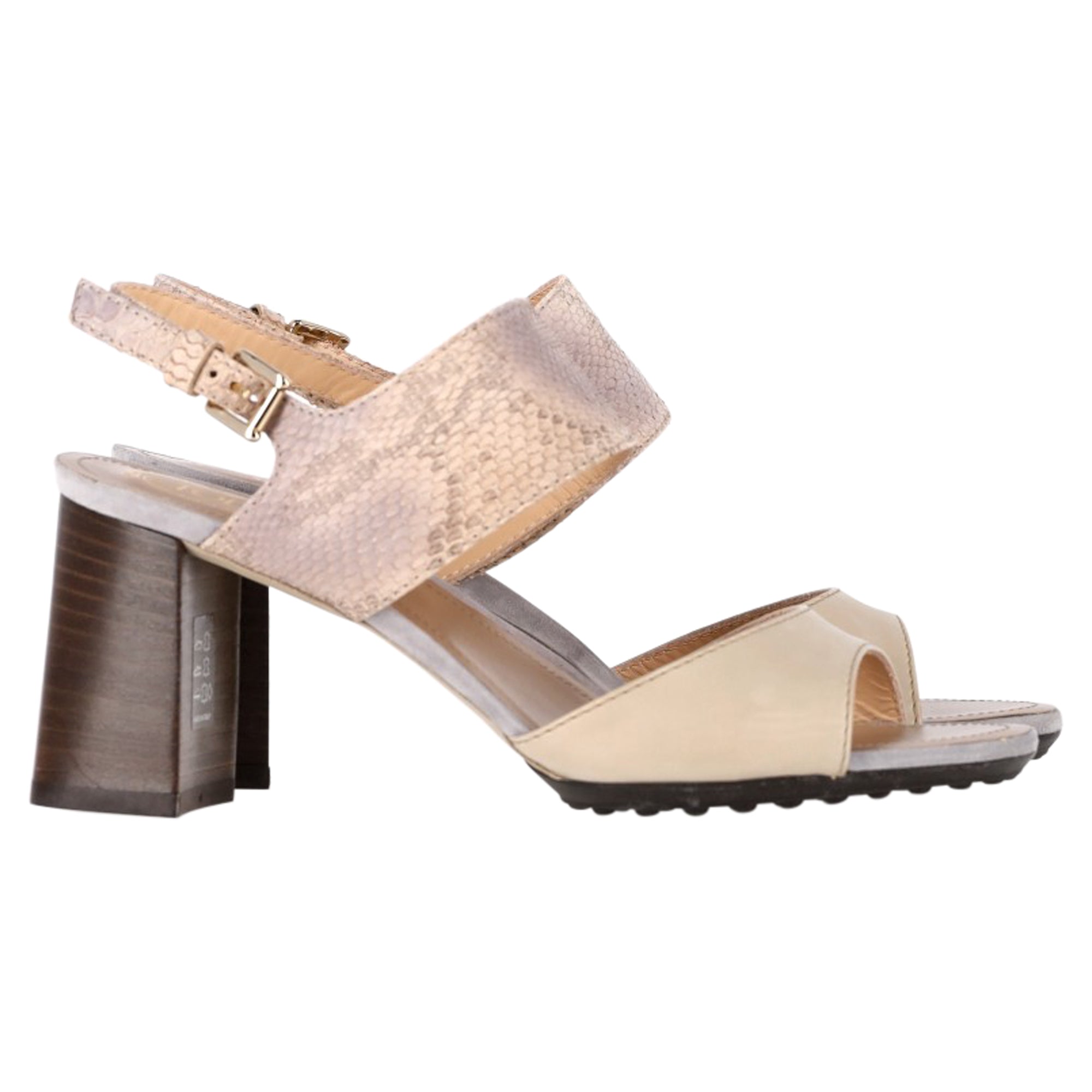 Women's Tod's Snakeskin-Embossed Sandal Heels in Cream Leather