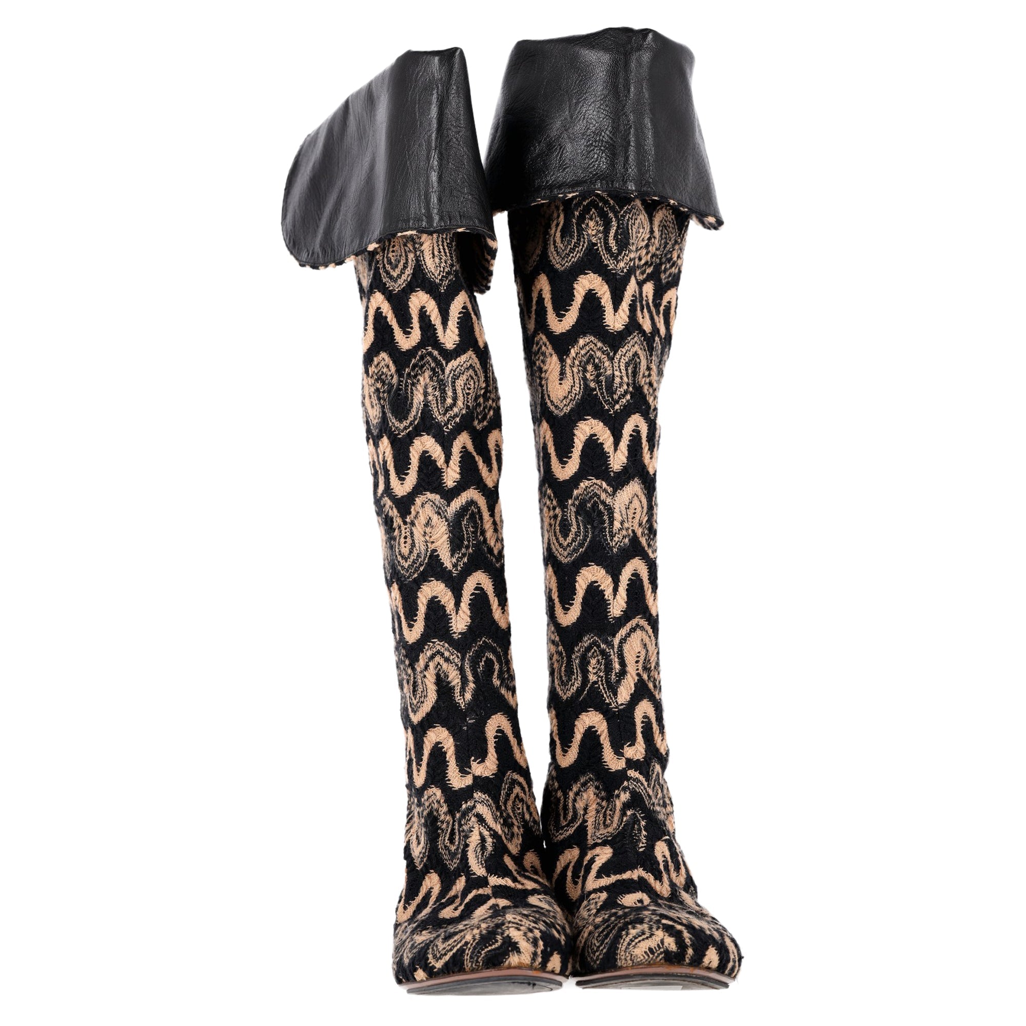 Missoni Wave Print Knee-High Boots in Multicolor Canvas