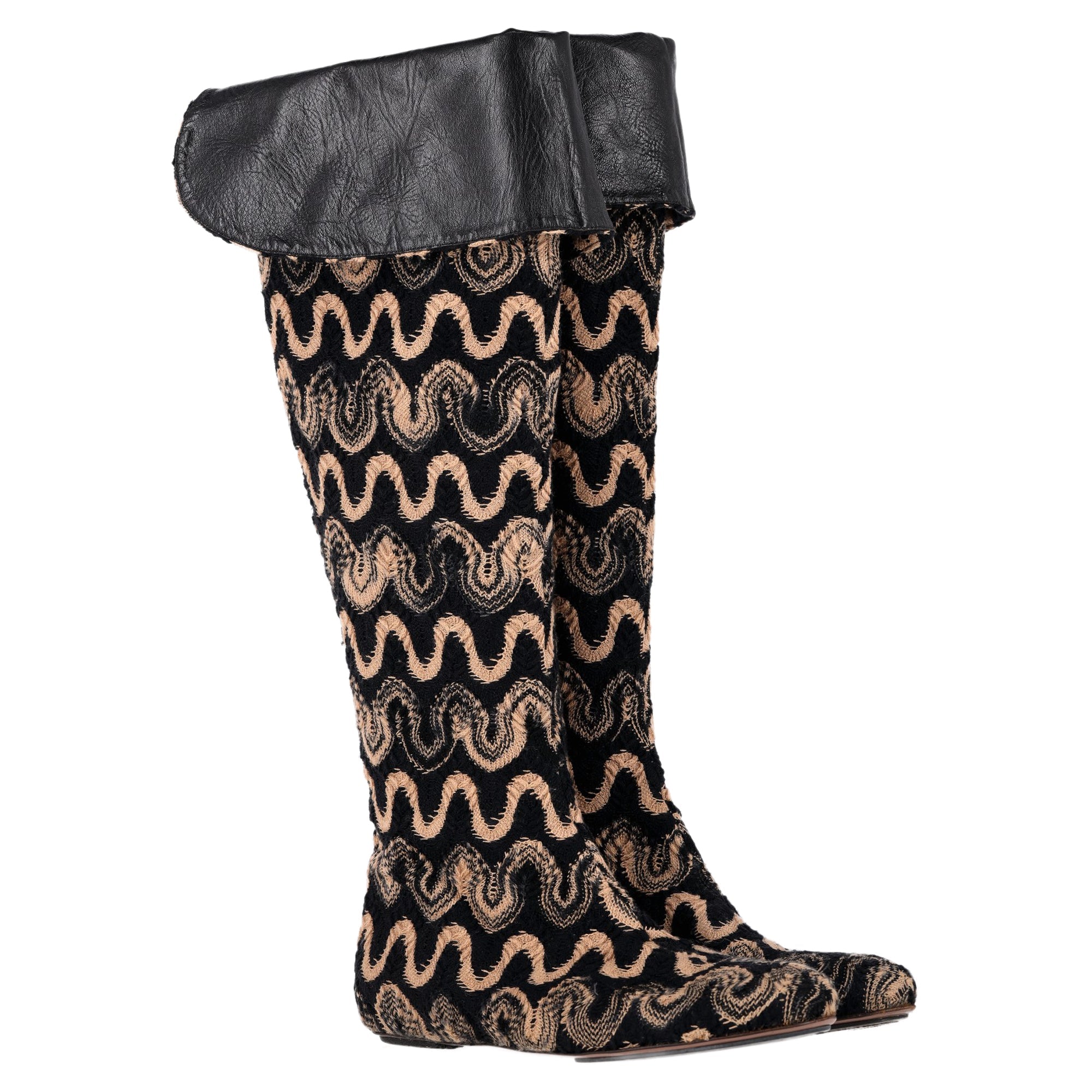 Missoni Wave Print Knee-High Boots in Multicolor Canvas