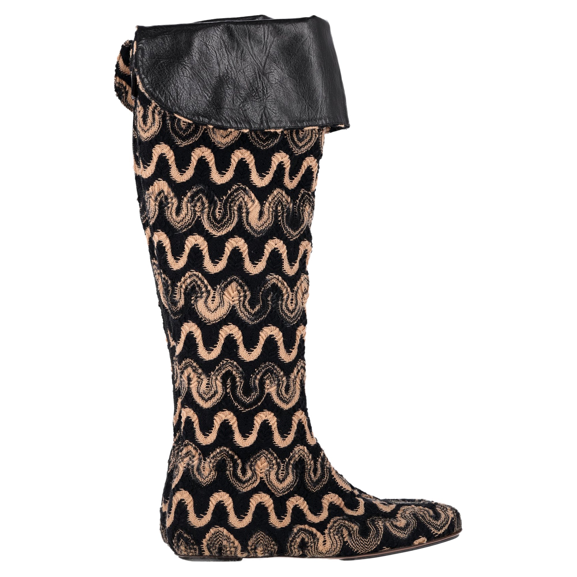 Missoni Wave Print Knee-High Boots in Multicolor Canvas