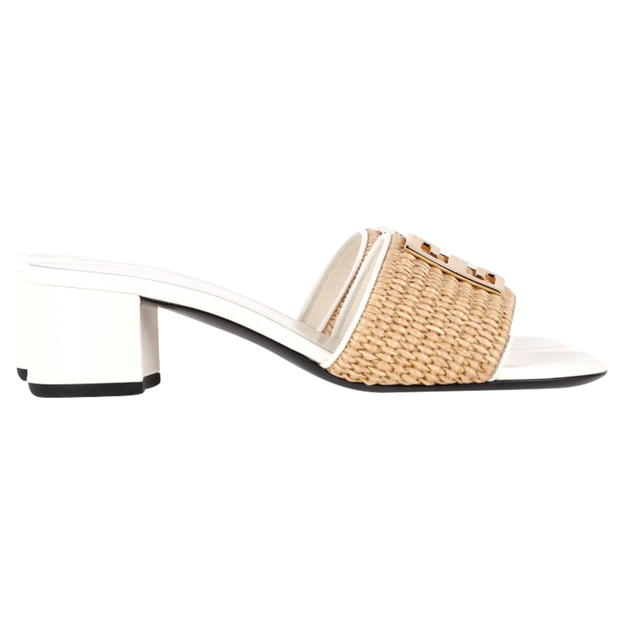 Women's Givenchy 4G Raffia Medallion Slide Sandals in White Leather