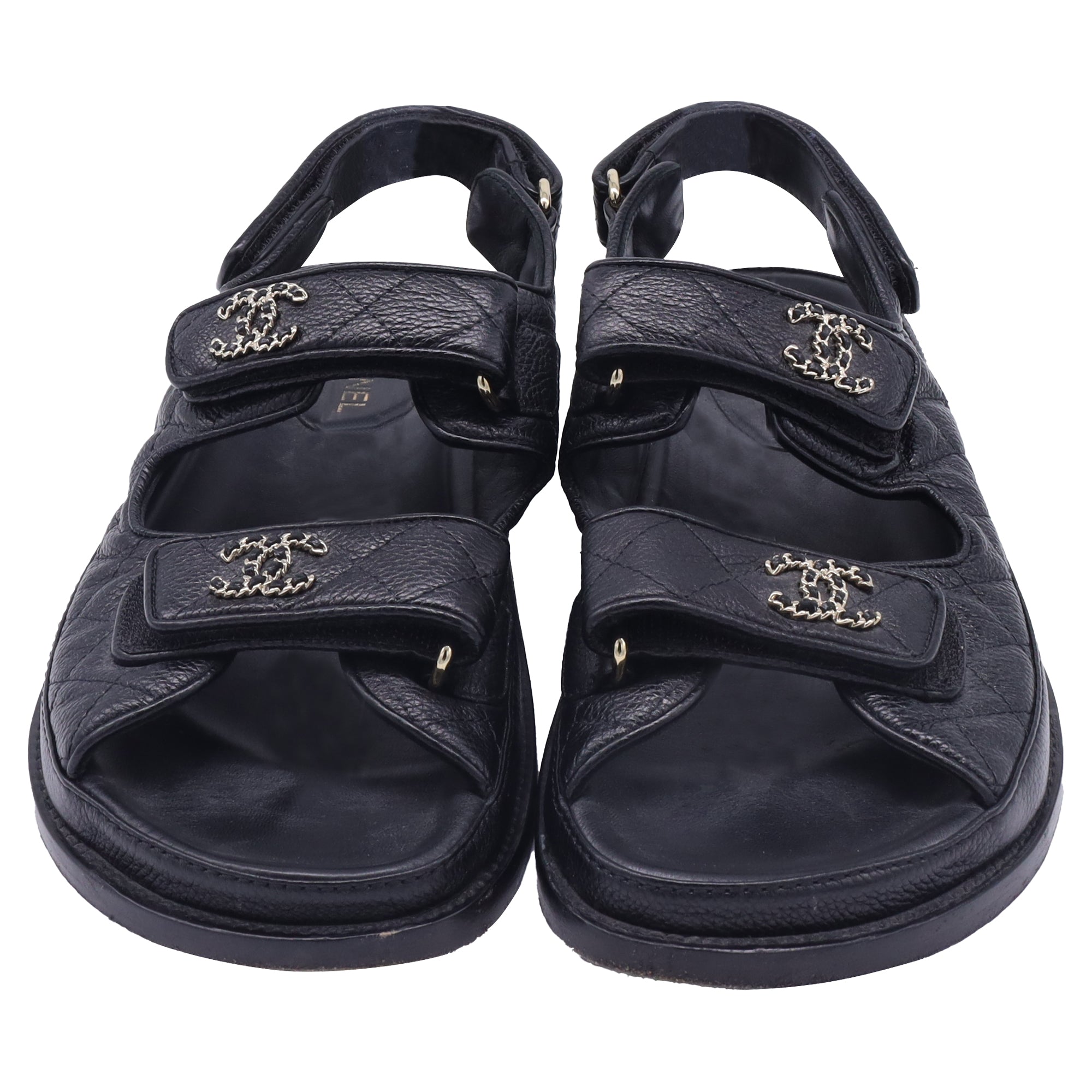 Chanel CC Dad Quilted Sandals in Black Calf Leather