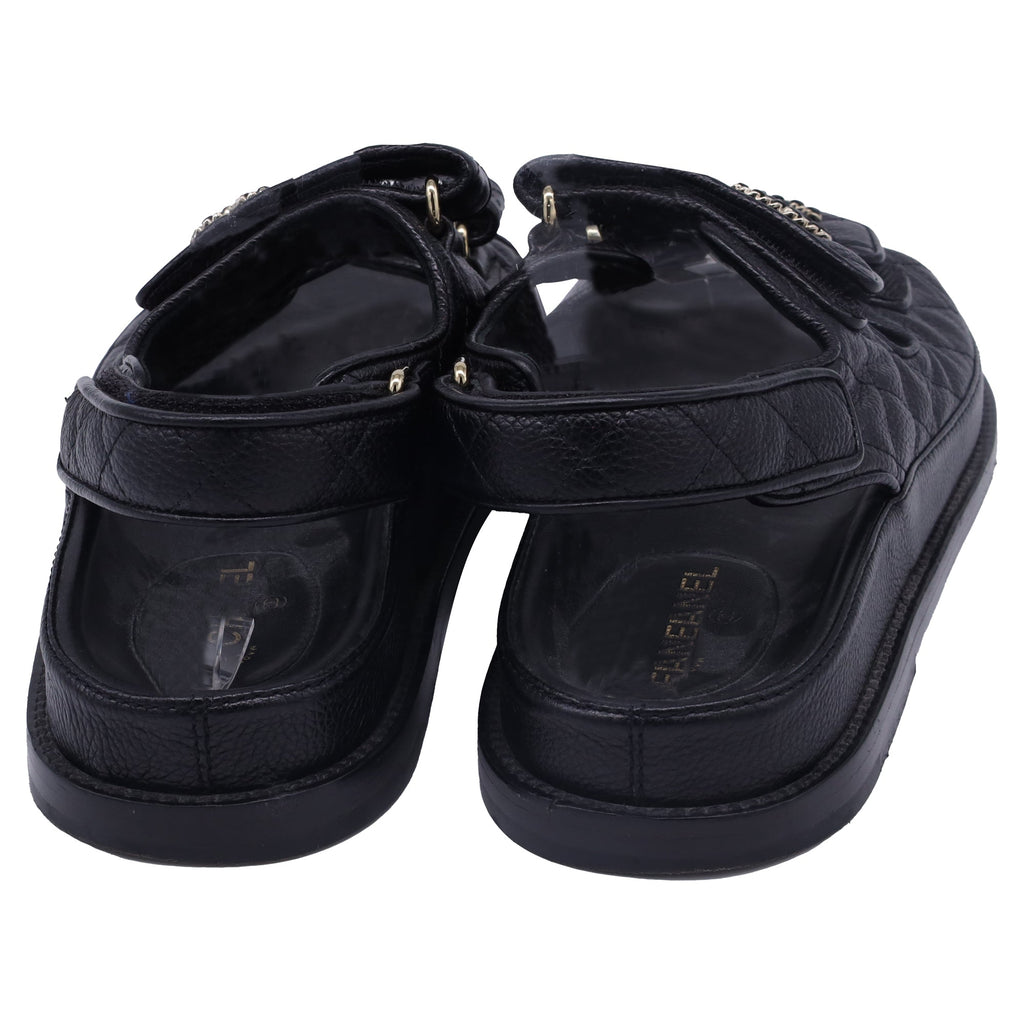 Chanel CC Dad Quilted Sandals in Black Calf Leather