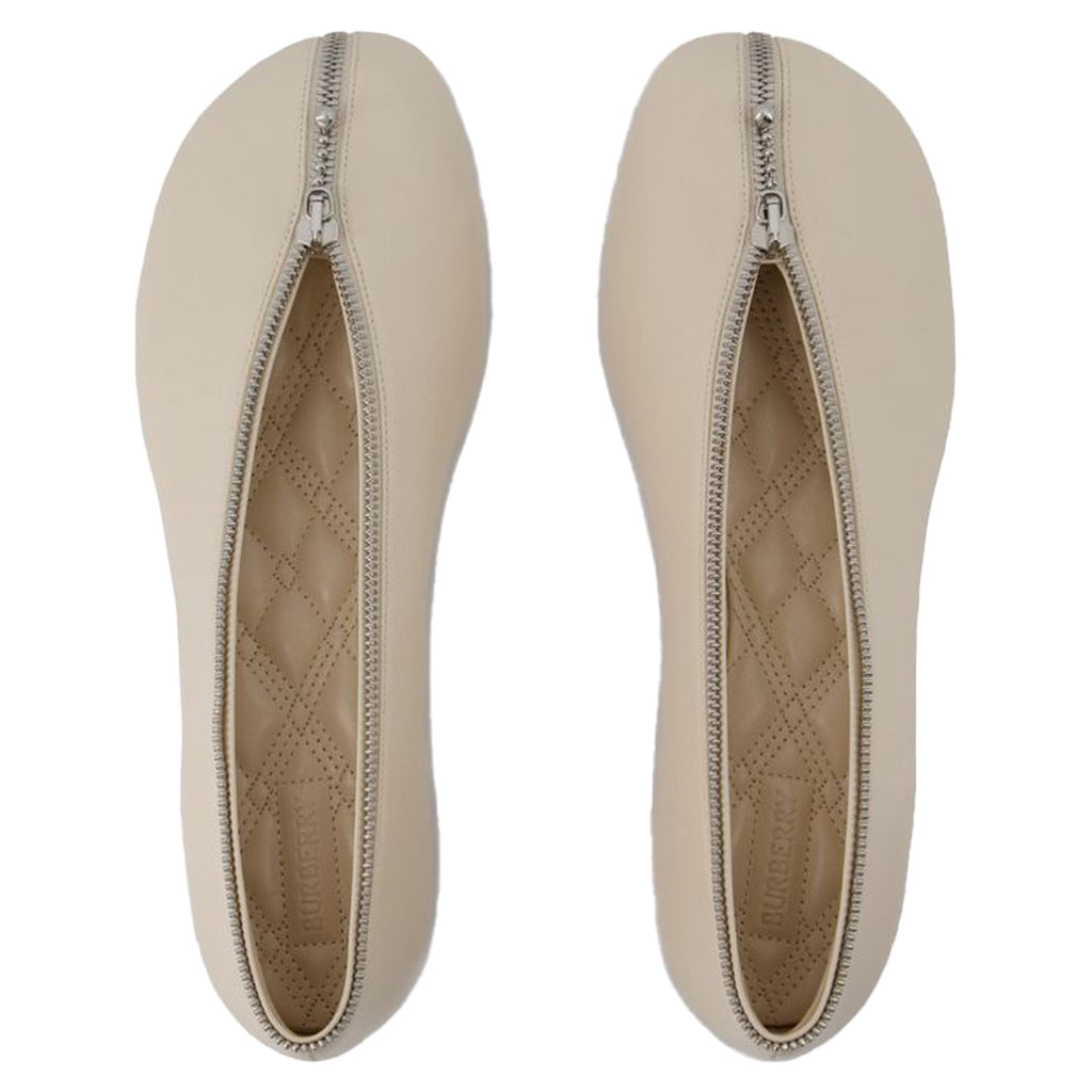 Sadler Zip Ballerinas - Burberry - Leather - White