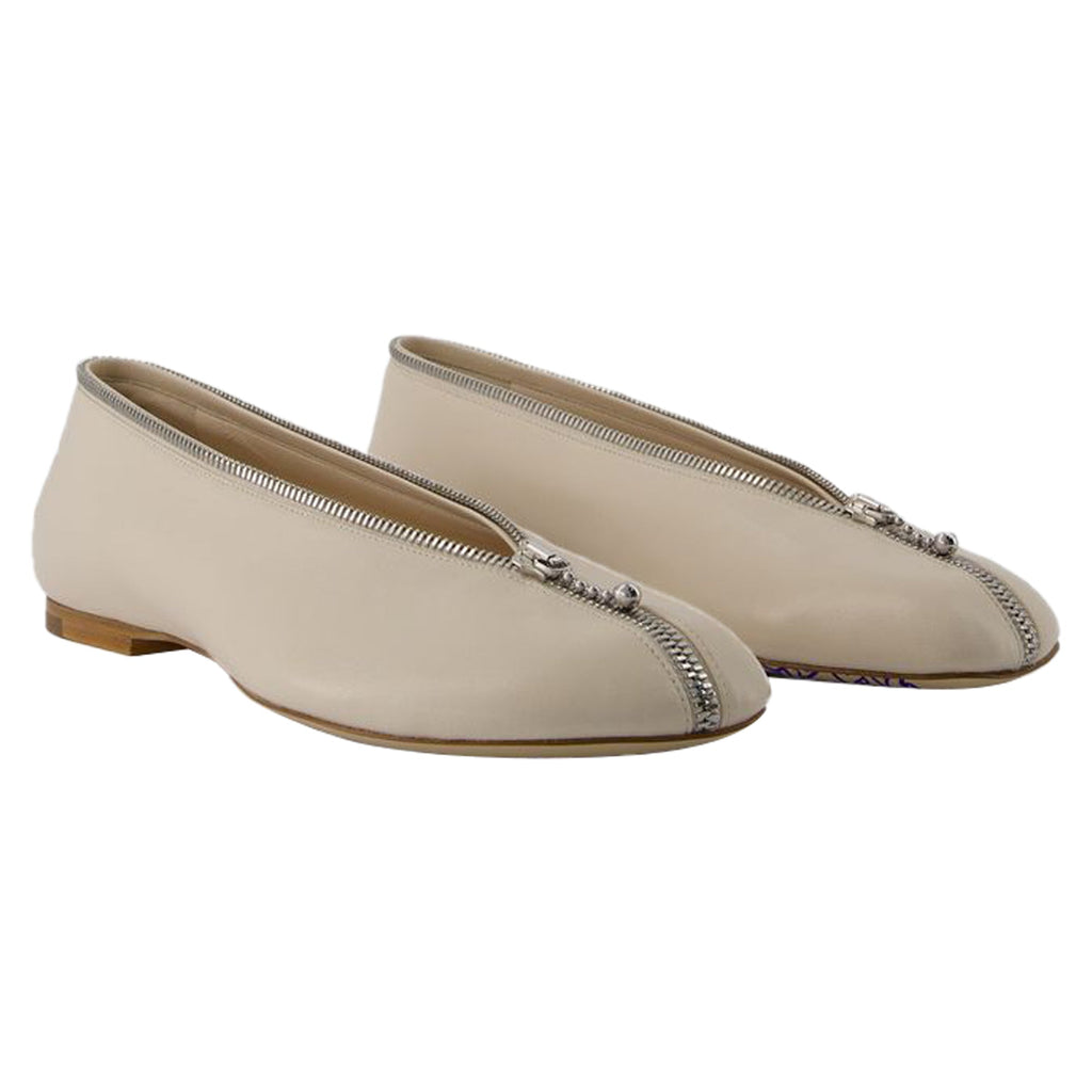 Sadler Zip Ballerinas - Burberry - Leather - White