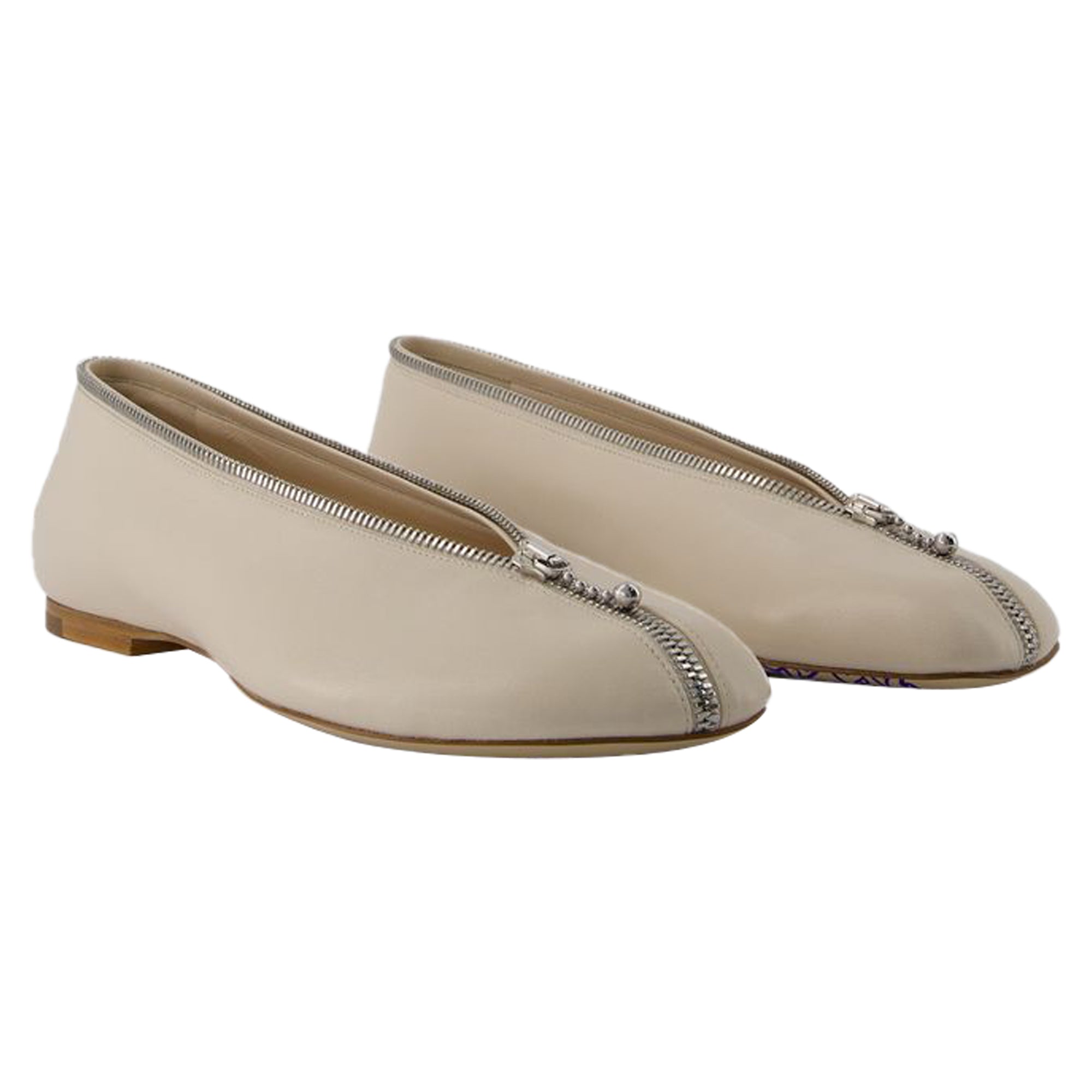 Sadler Zip Ballerinas - Burberry - Leather - White