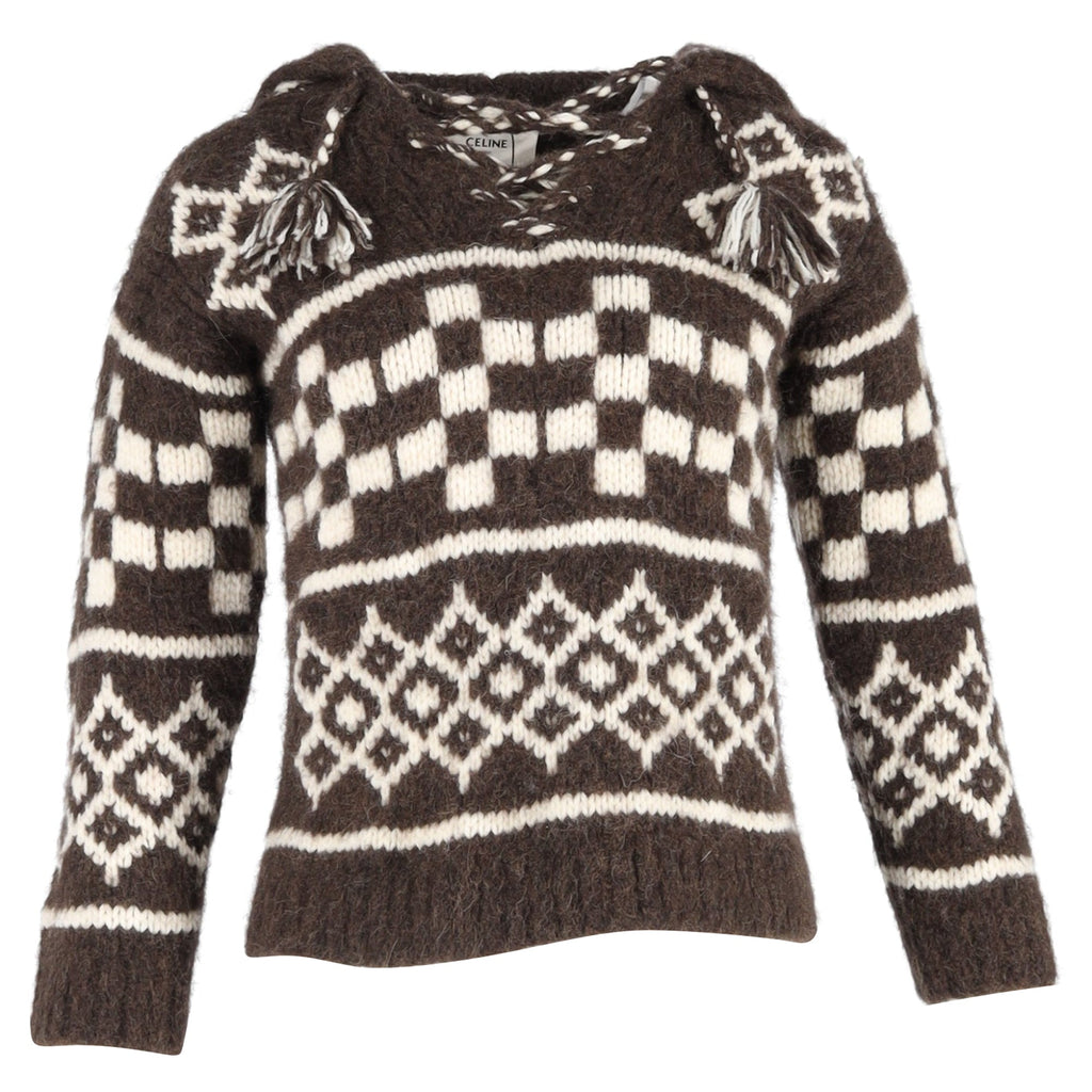 Celine Printed Hooded Sweater in Brown Wool