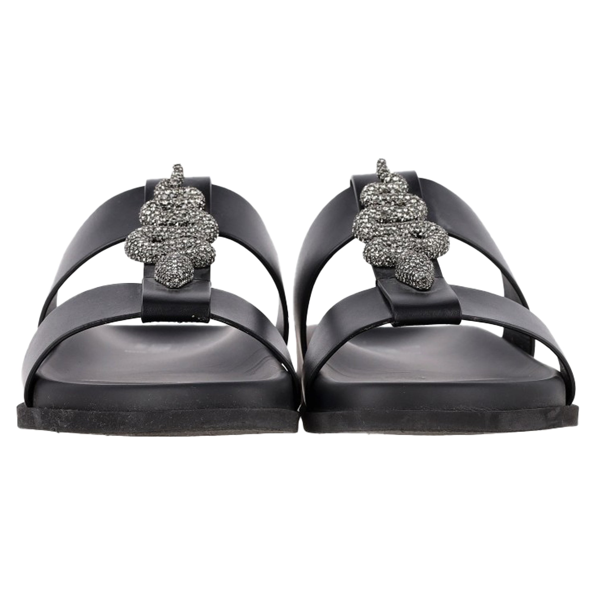 Valentino Garavani Serpent Snake Embellished Slippers in Black Leather