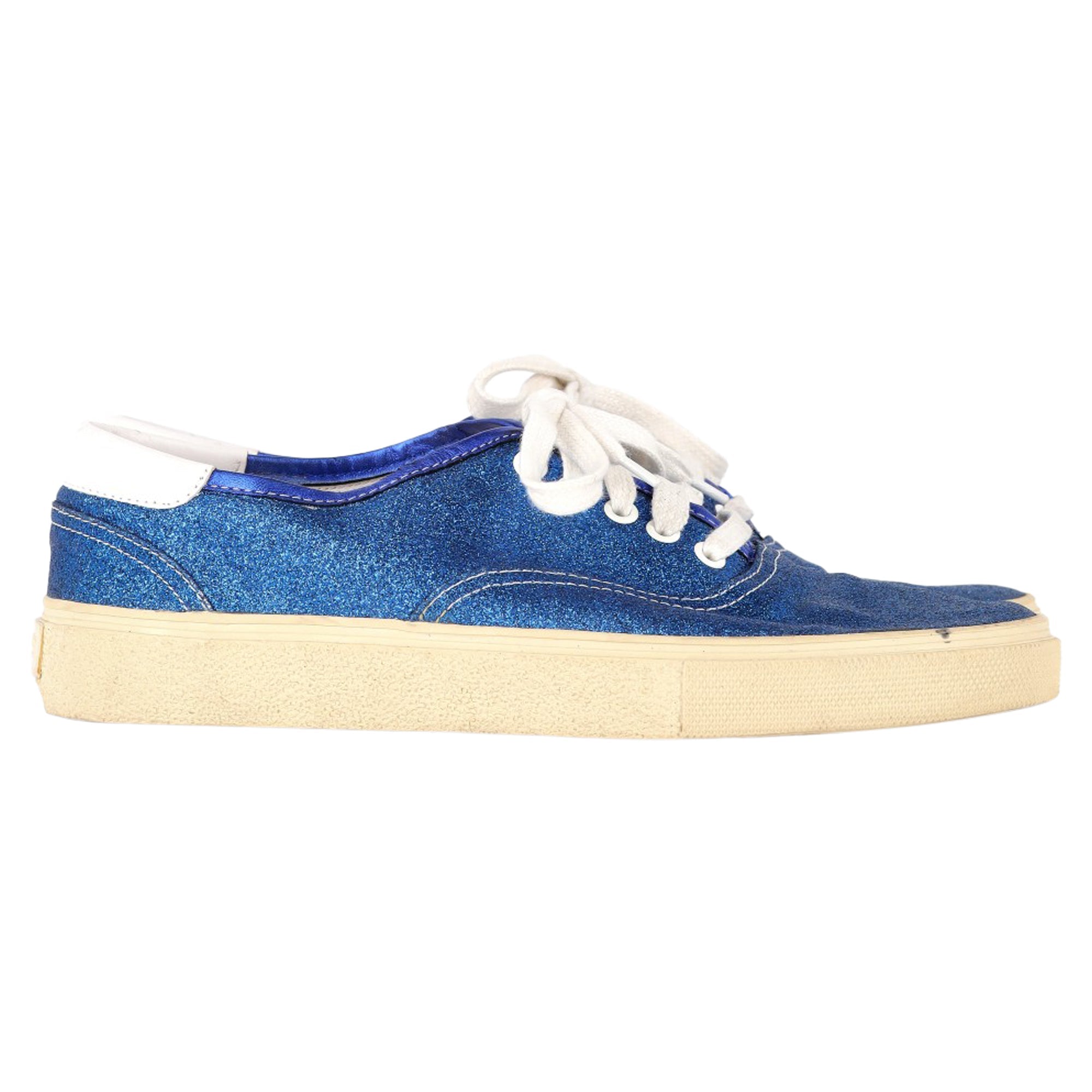 Women's Saint Laurent Low Top Sneakers in Blue Glitter