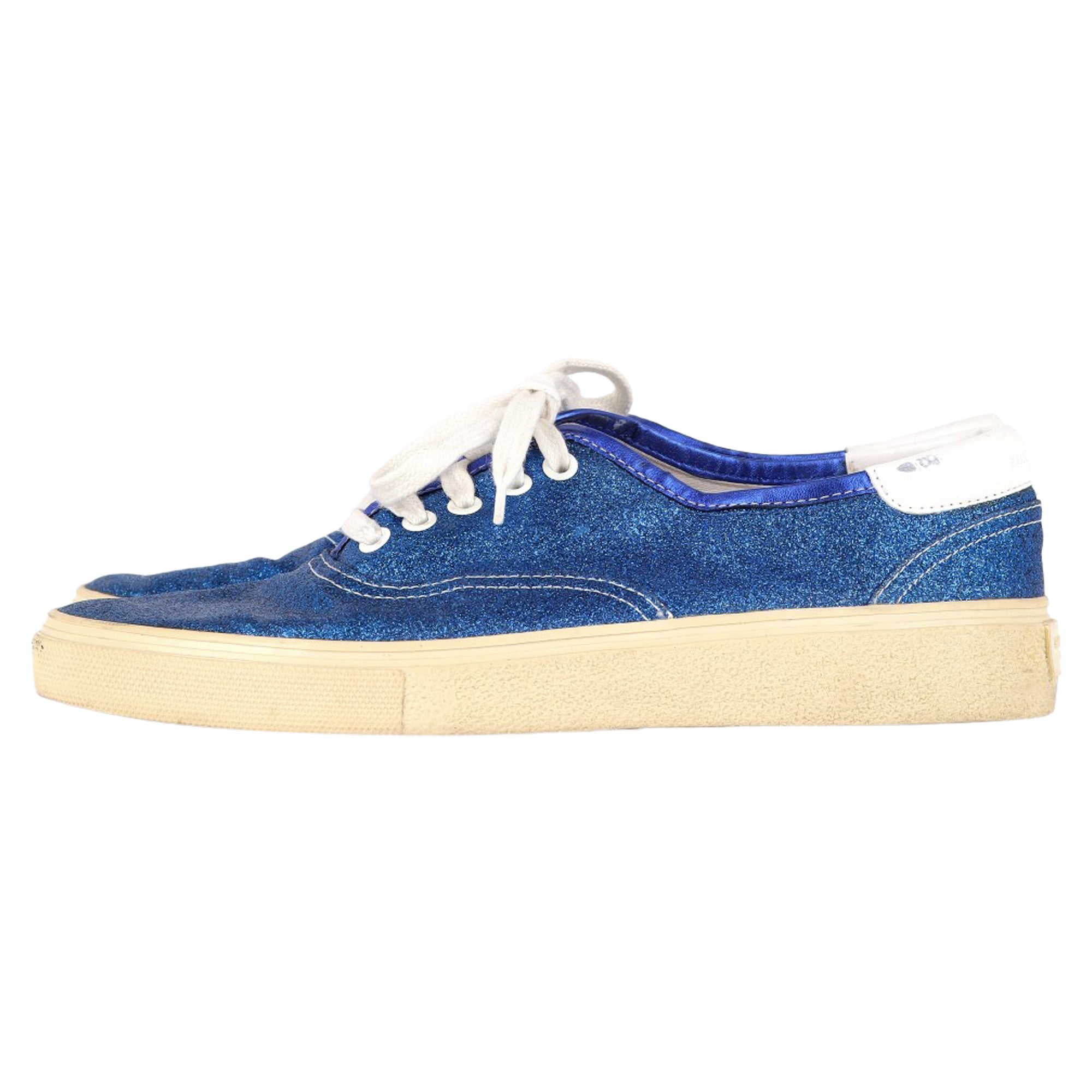 Women's Saint Laurent Low Top Sneakers in Blue Glitter