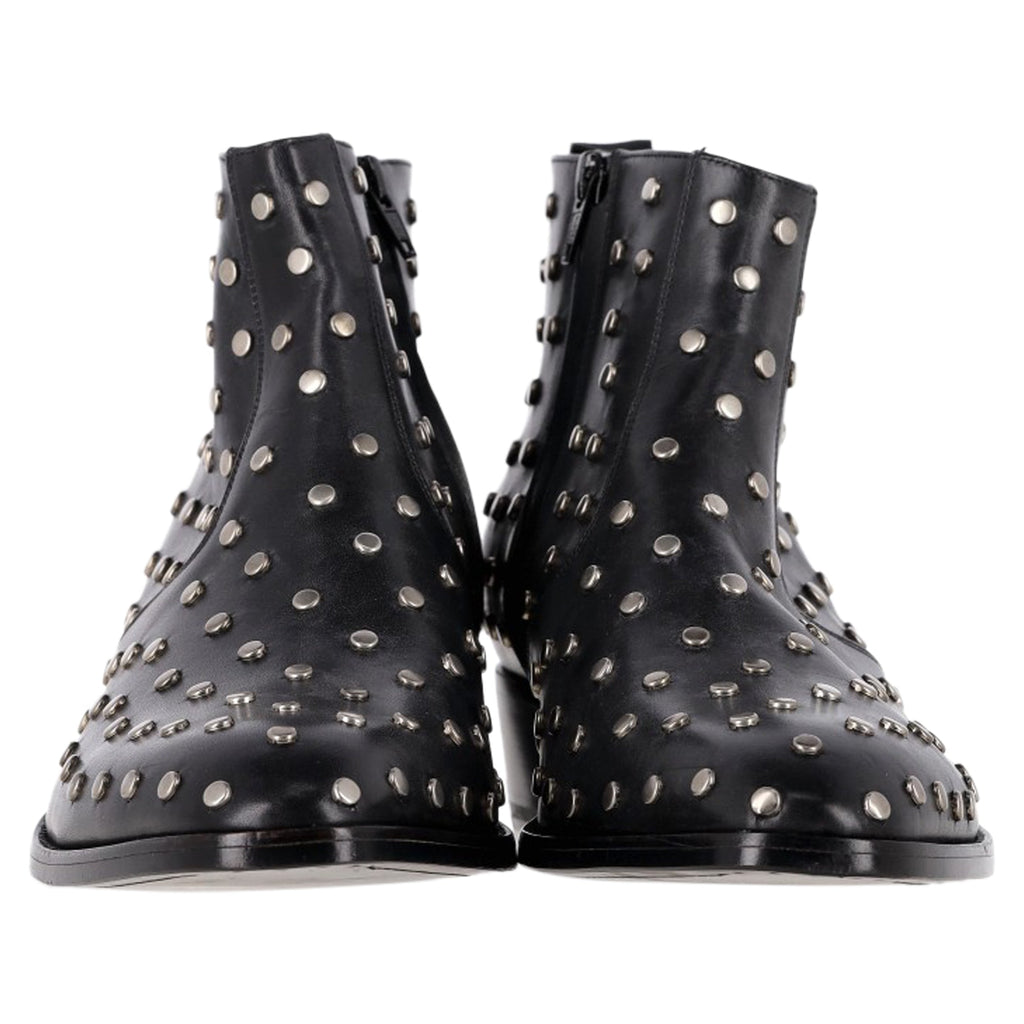 Saint Laurent Studded Wyatt Chelsea Boots in Black Leather