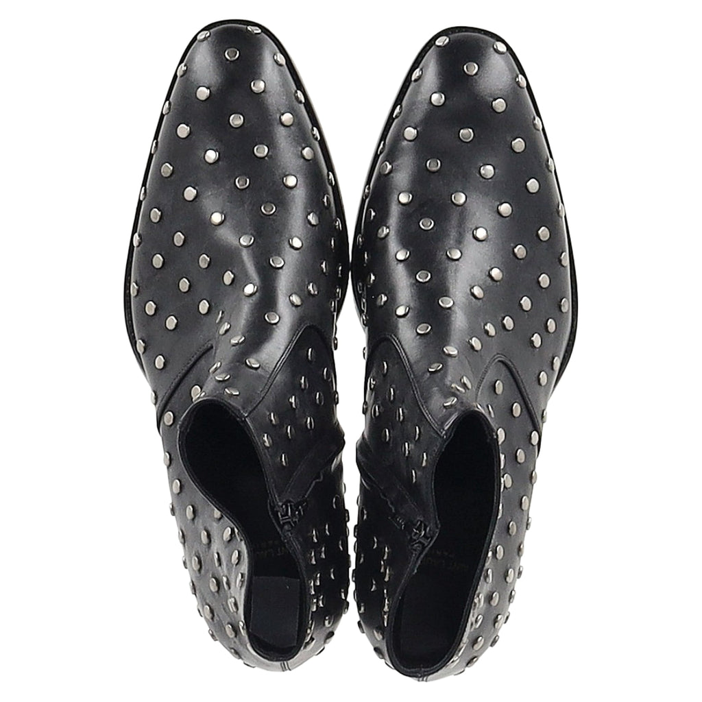 Saint Laurent Studded Wyatt Chelsea Boots in Black Leather