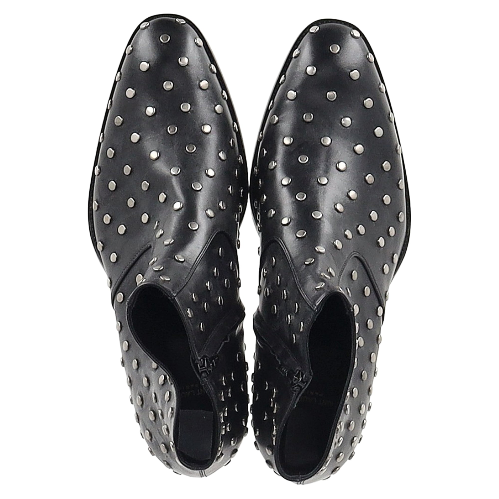 Saint Laurent Studded Wyatt Chelsea Boots in Black Leather