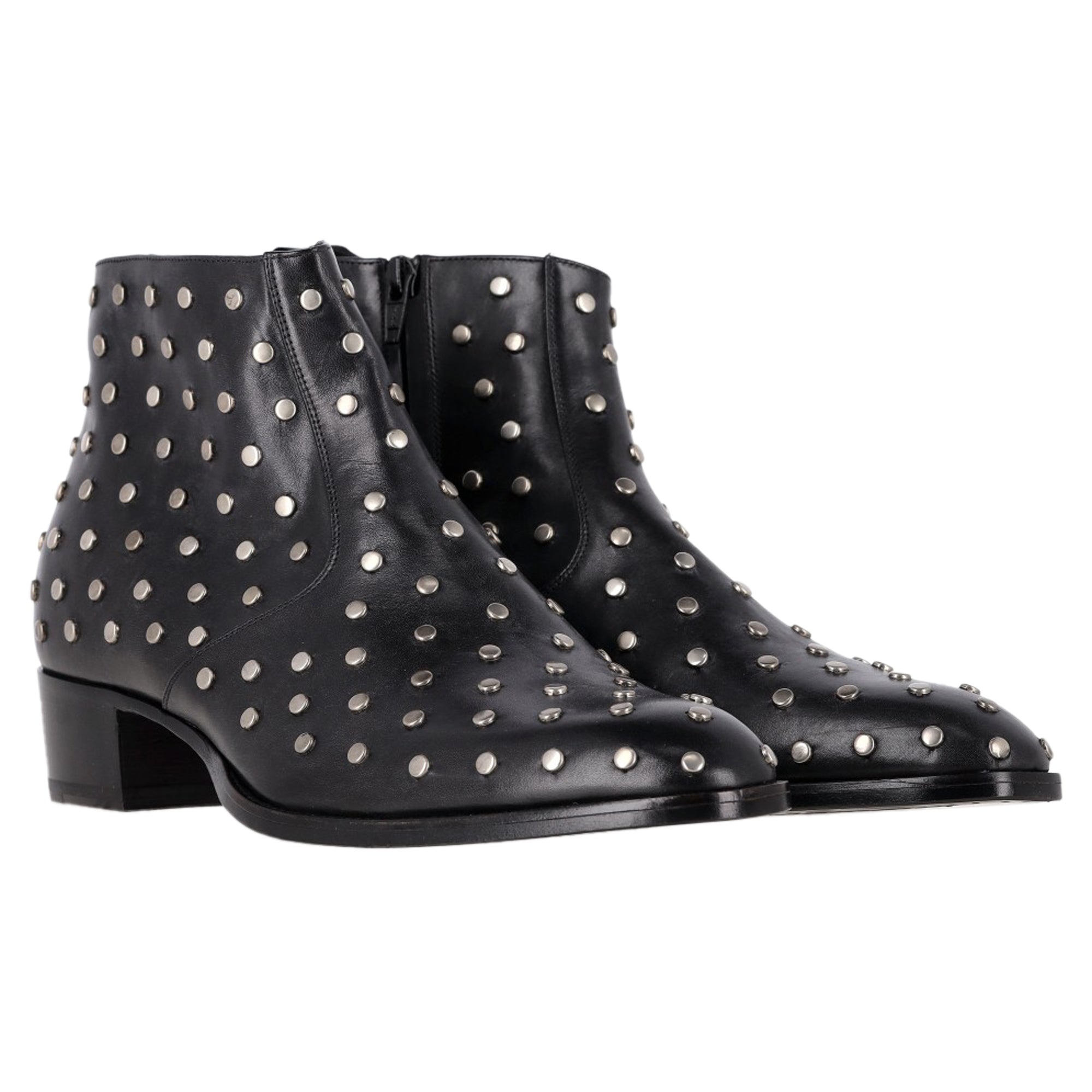 Saint Laurent Studded Wyatt Chelsea Boots in Black Leather