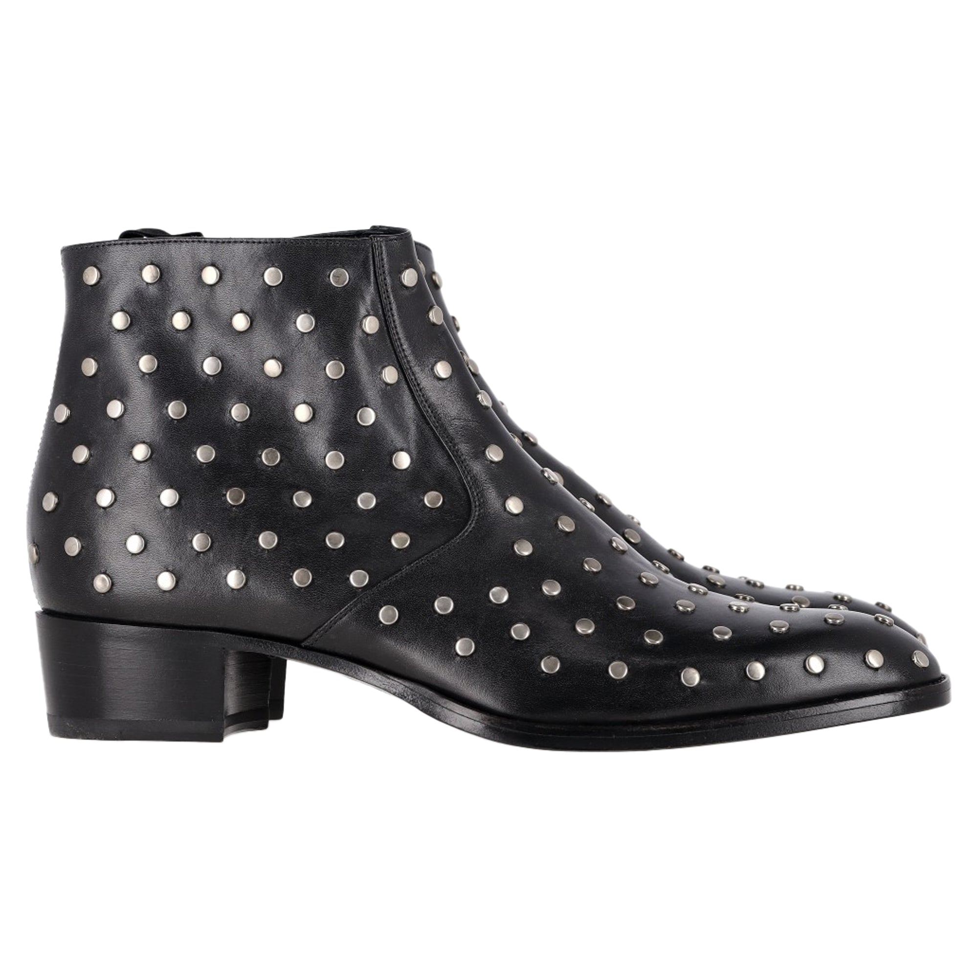 Saint Laurent Studded Wyatt Chelsea Boots in Black Leather