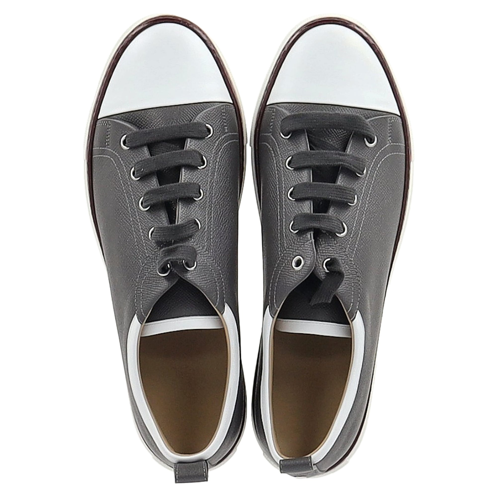 Hermès Two Tone Inside Lace Up Sneakers in Grey Leather