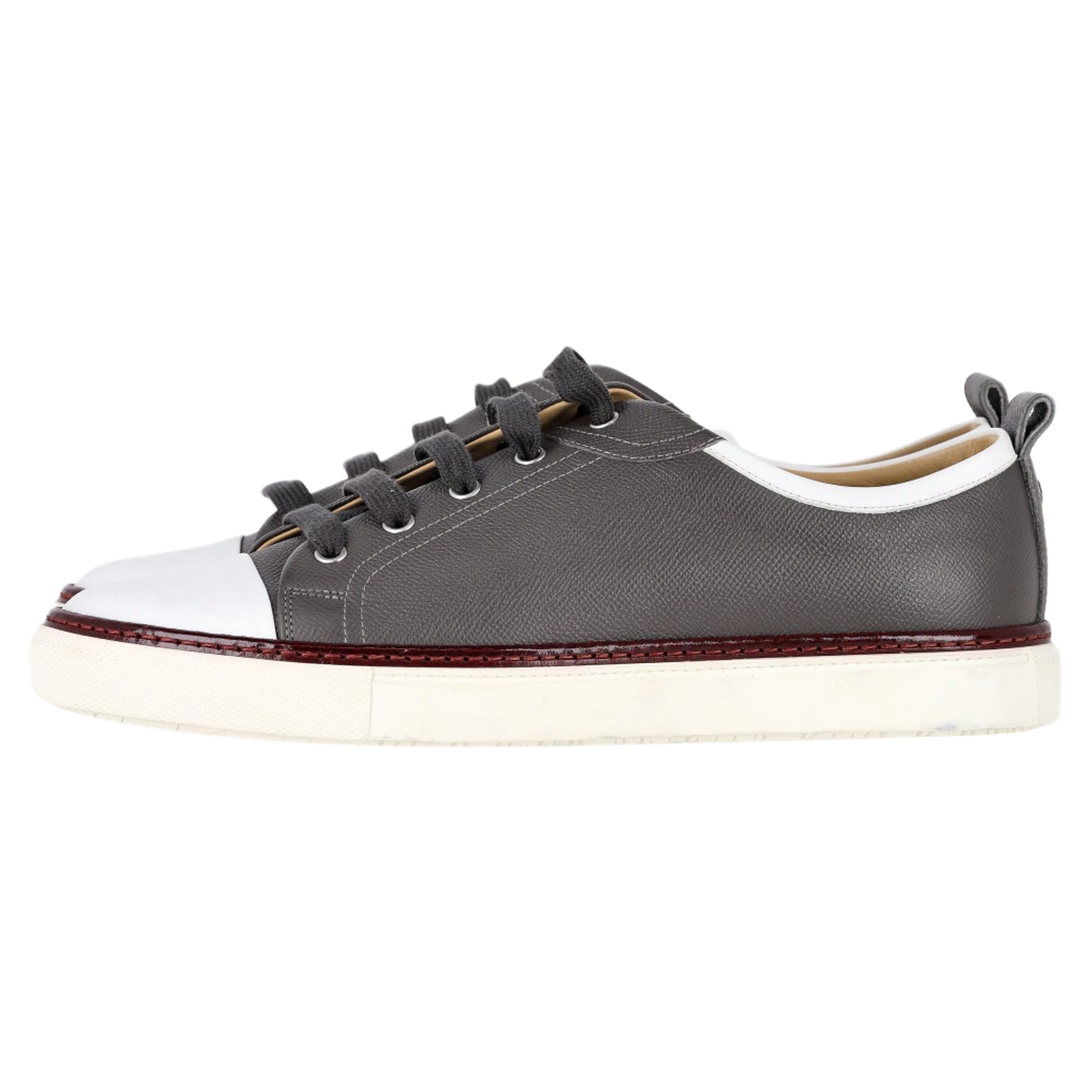 Hermès Two Tone Inside Lace Up Sneakers in Grey Leather
