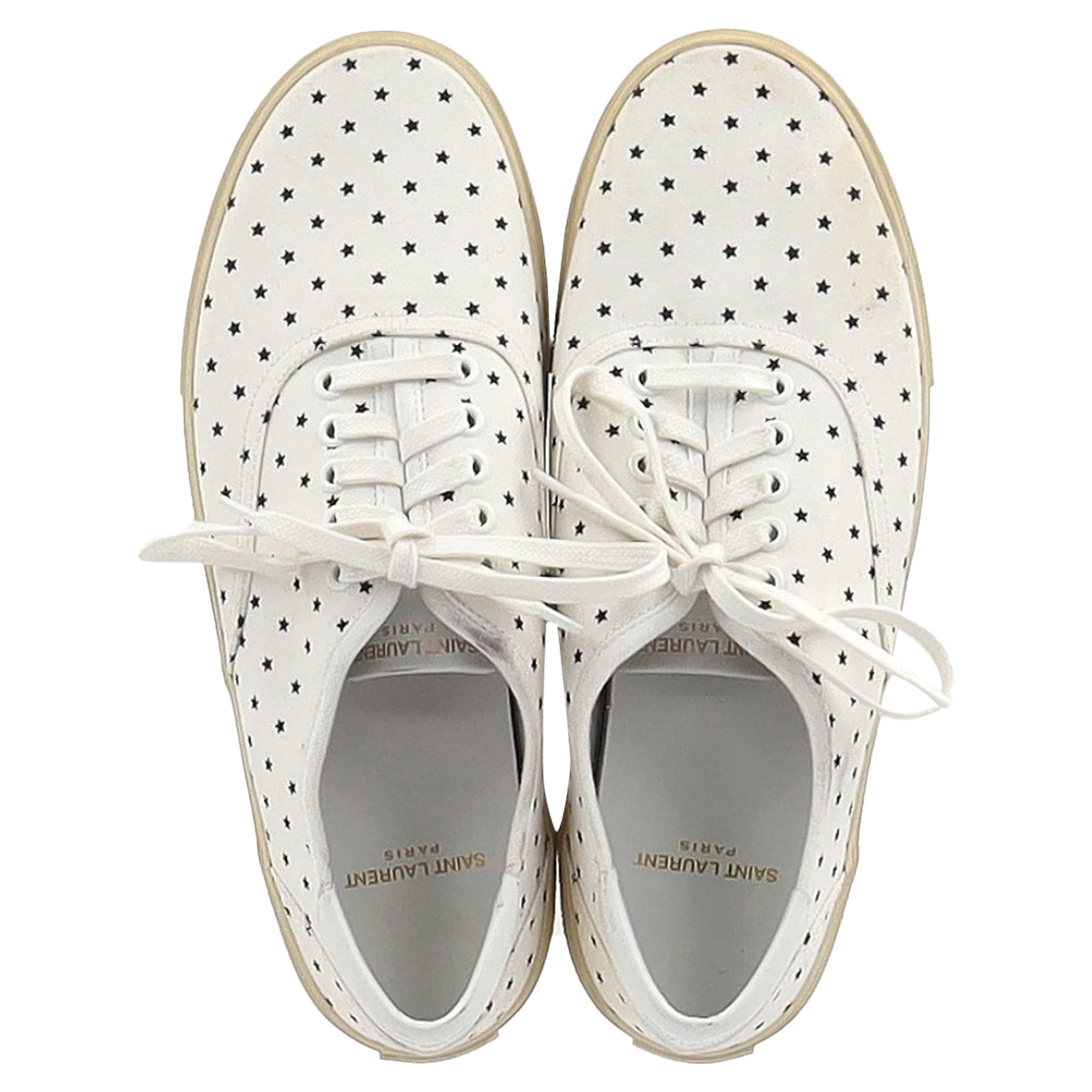 Women's Saint Laurent Star Print Sneakers in White Cotton