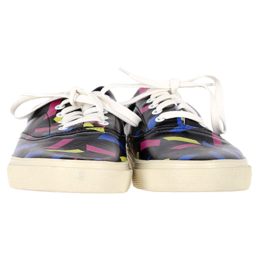 Saint Laurent Printed Low Top Snekaers in Black Leather