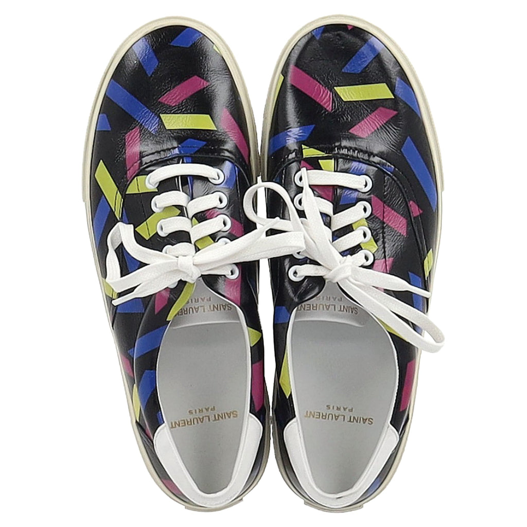 Saint Laurent Printed Low Top Snekaers in Black Leather